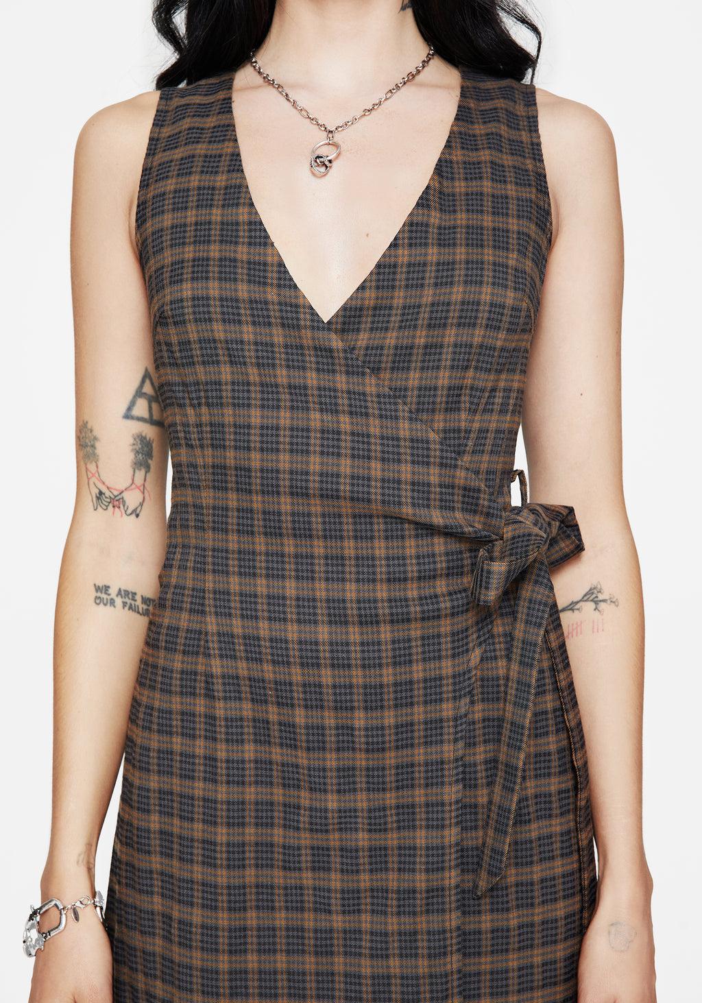 Allure Check Sleeveless Midaxi Wrap Dress Product Image