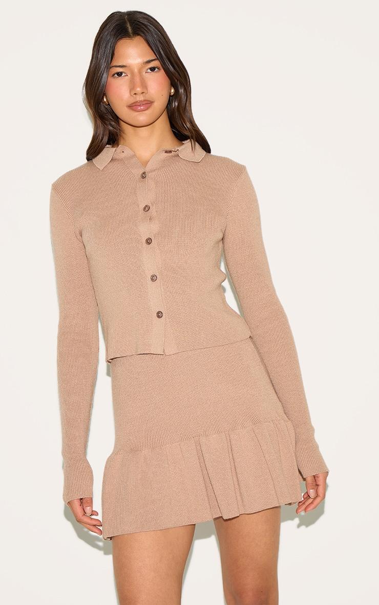 Mocha Knitted Pleated Skirt Product Image