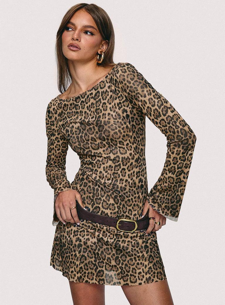 Lukea Long Sleeve Mini Dress Leopard Product Image