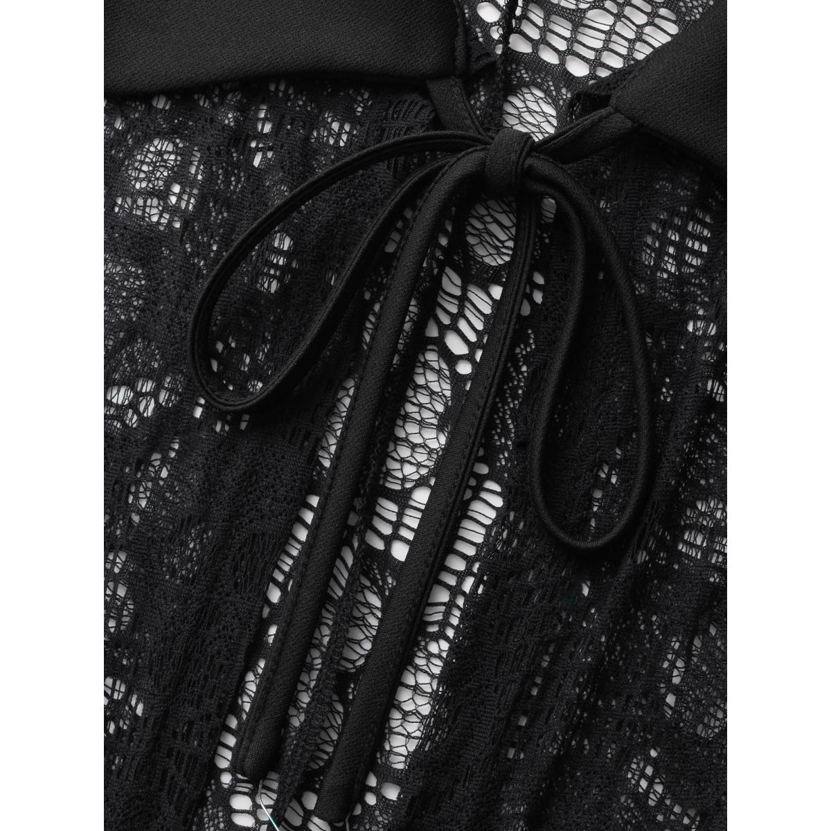 Plus Size Black Stretch Fabric Ghostly Cape With Jumpsuit Women Cocktail Sleeveless Shirt collar Party Loose Jumpsuits BloomChic 14-16/1X Product Image