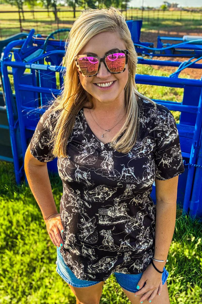 Sterling Kreek Rodeo Road V Neck Top Product Image