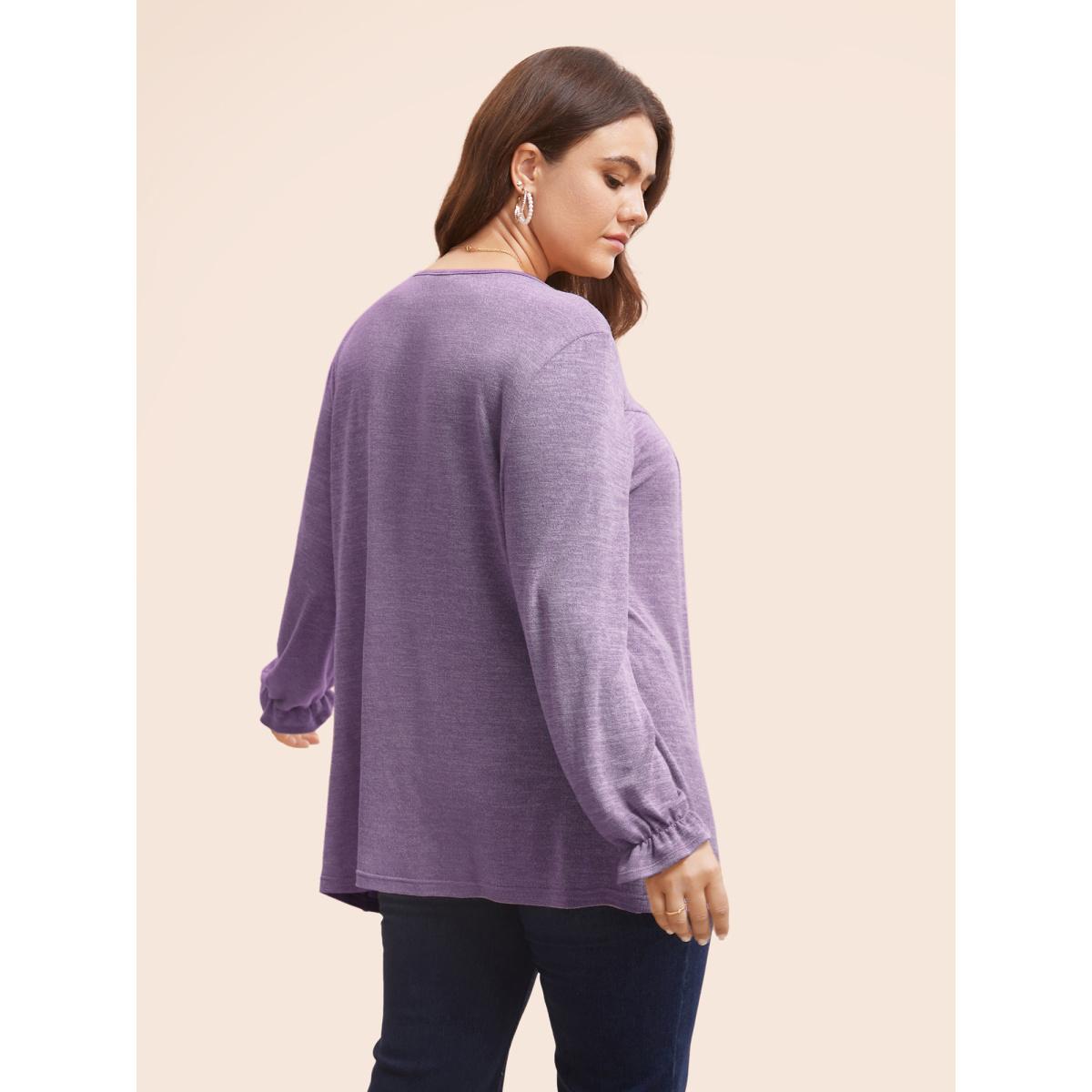 Plus Size Round Neck Heather Pleated T-shirt Mauve Women Leisure Pleated Round Neck Loose Casual T-shirts BloomChic 22-24/3X Product Image