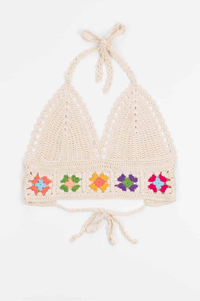 Crochet Flower Detail Tie Top Product Image