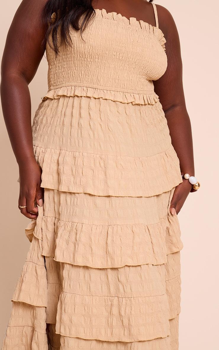 Plus Stone Textured Shirred Tiered Maxi Dress Product Image