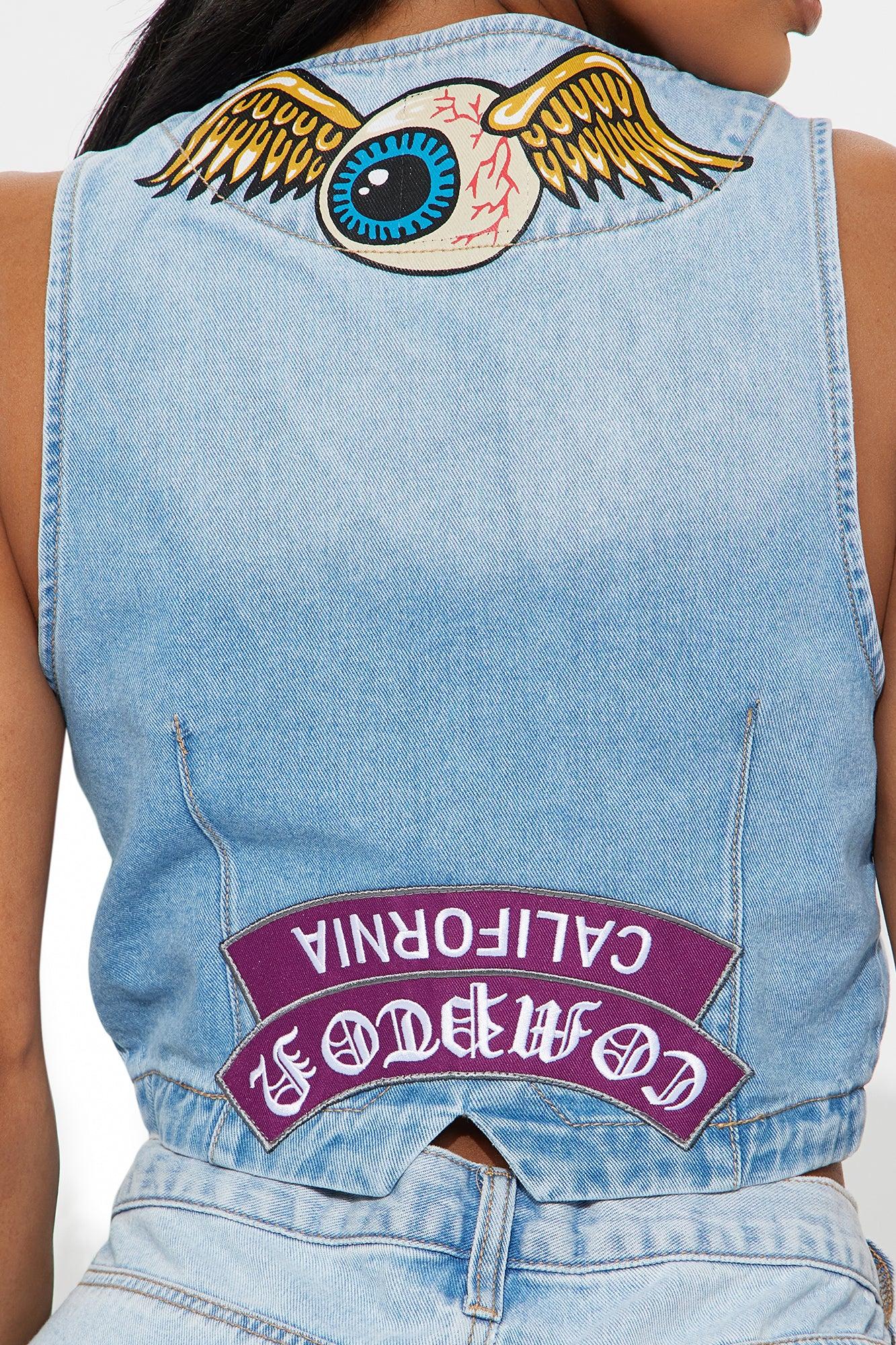 Von Dutch Eyeball Patchwork Denim Vest - Medium Wash Female Product Image