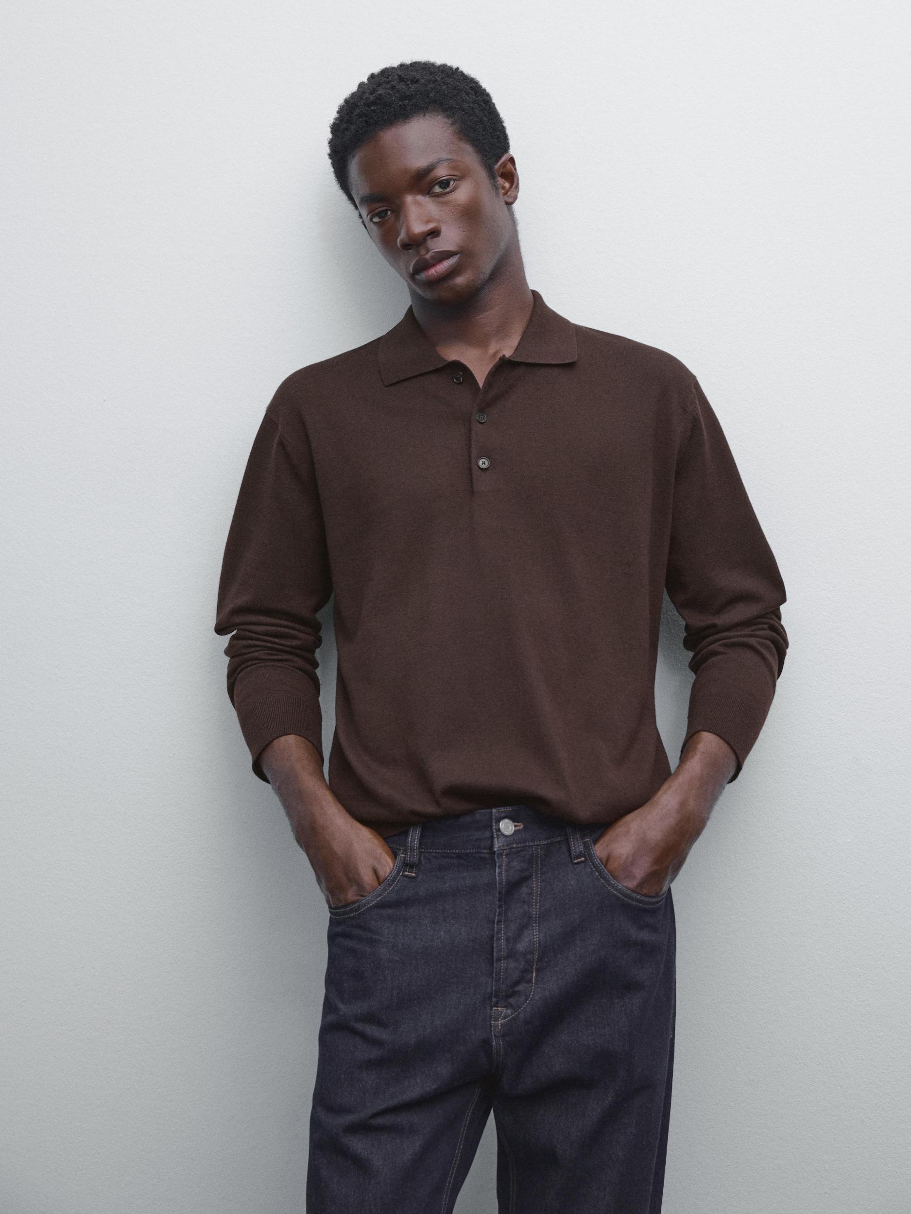 Cotton blend knit polo sweater Product Image