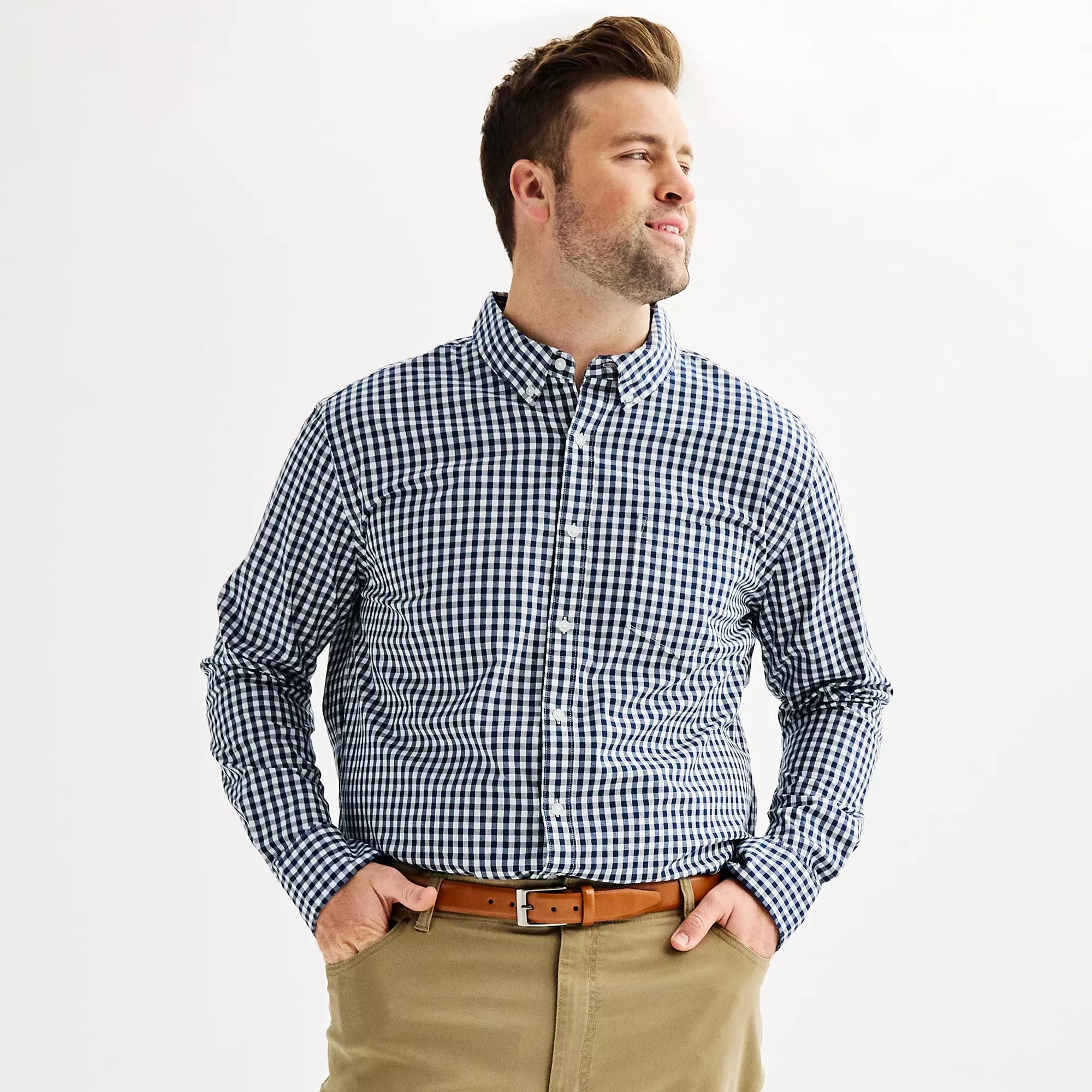 Big & Tall Sonoma Goods For Life® Perfect Length Button-Down Shirt, Men's, Size: Large Tall, Gingham White Navy Product Image
