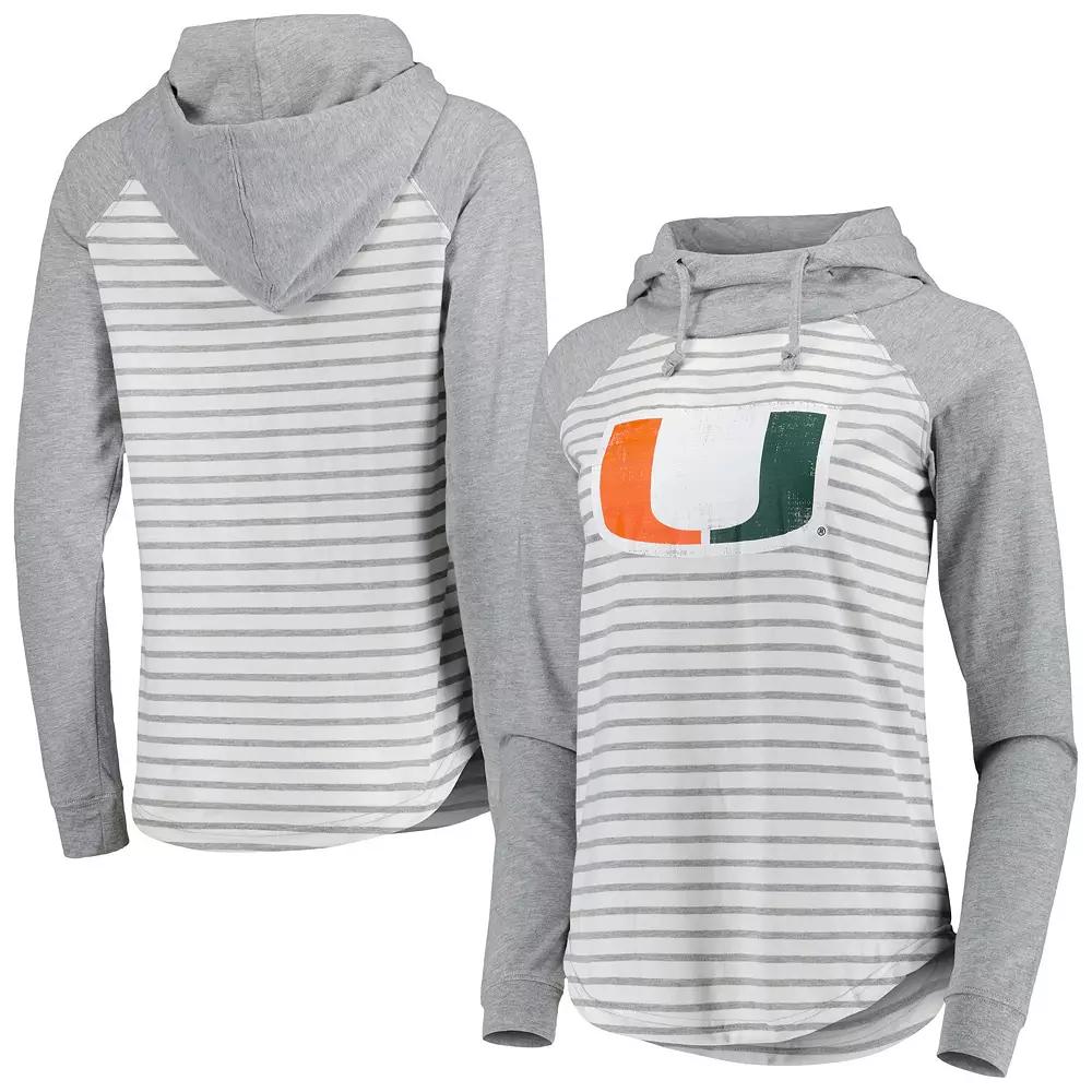 Women's Colosseum Heathered Gray/White Miami Hurricanes Gloria Raglan Long Sleeve Hoodie T-Shirt, Size: 2XL, Grey Product Image