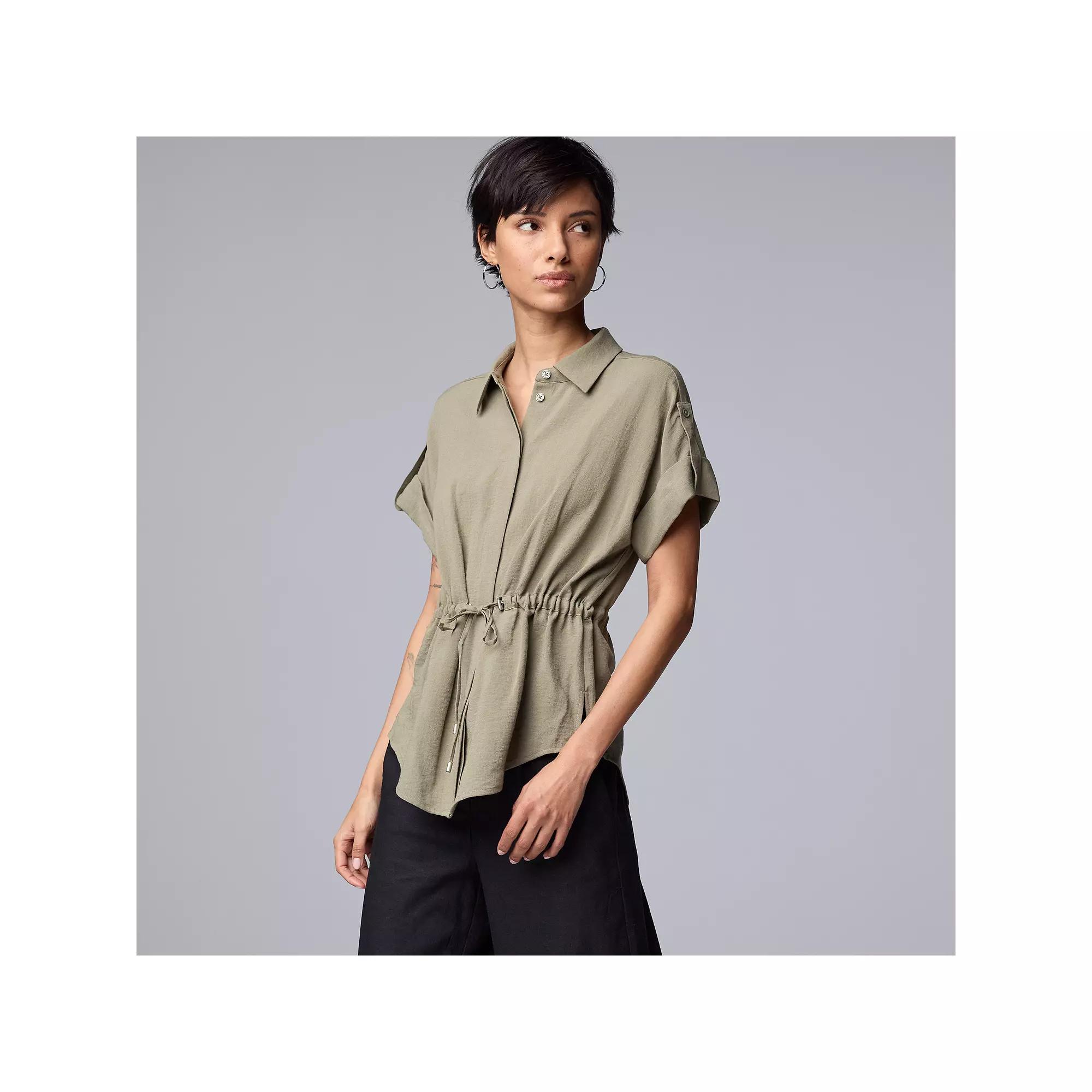 Women's Simply Vera Vera Wang Drawstring Waist Short Sleeve Shirt, Size: XL, Erika Green Product Image