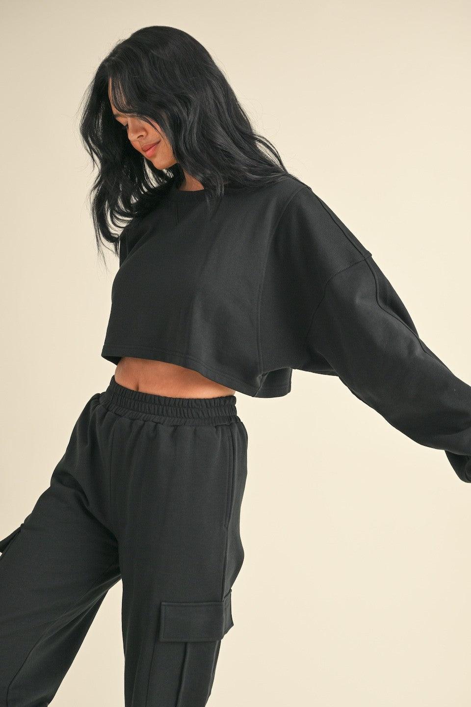 Oversized Crop Sweatshirt and Cargo Sweatpants Set Product Image