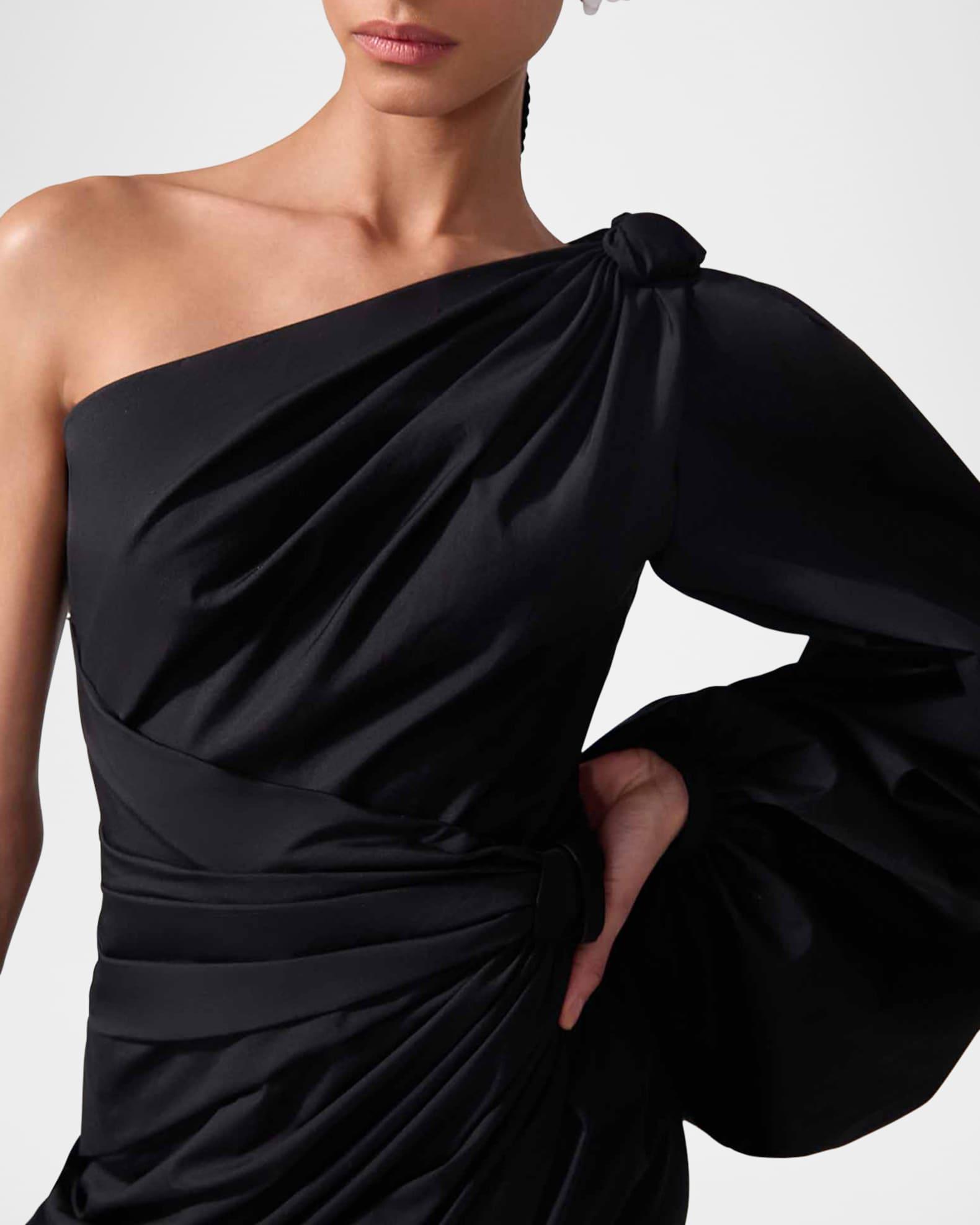 One-Shoulder Balloon-Sleeve Midi Dress Product Image
