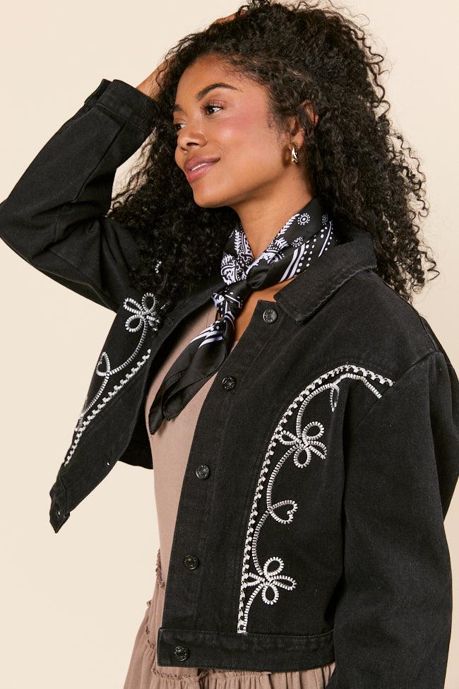 Danielle Black Embroidered Denim Jacket Product Image