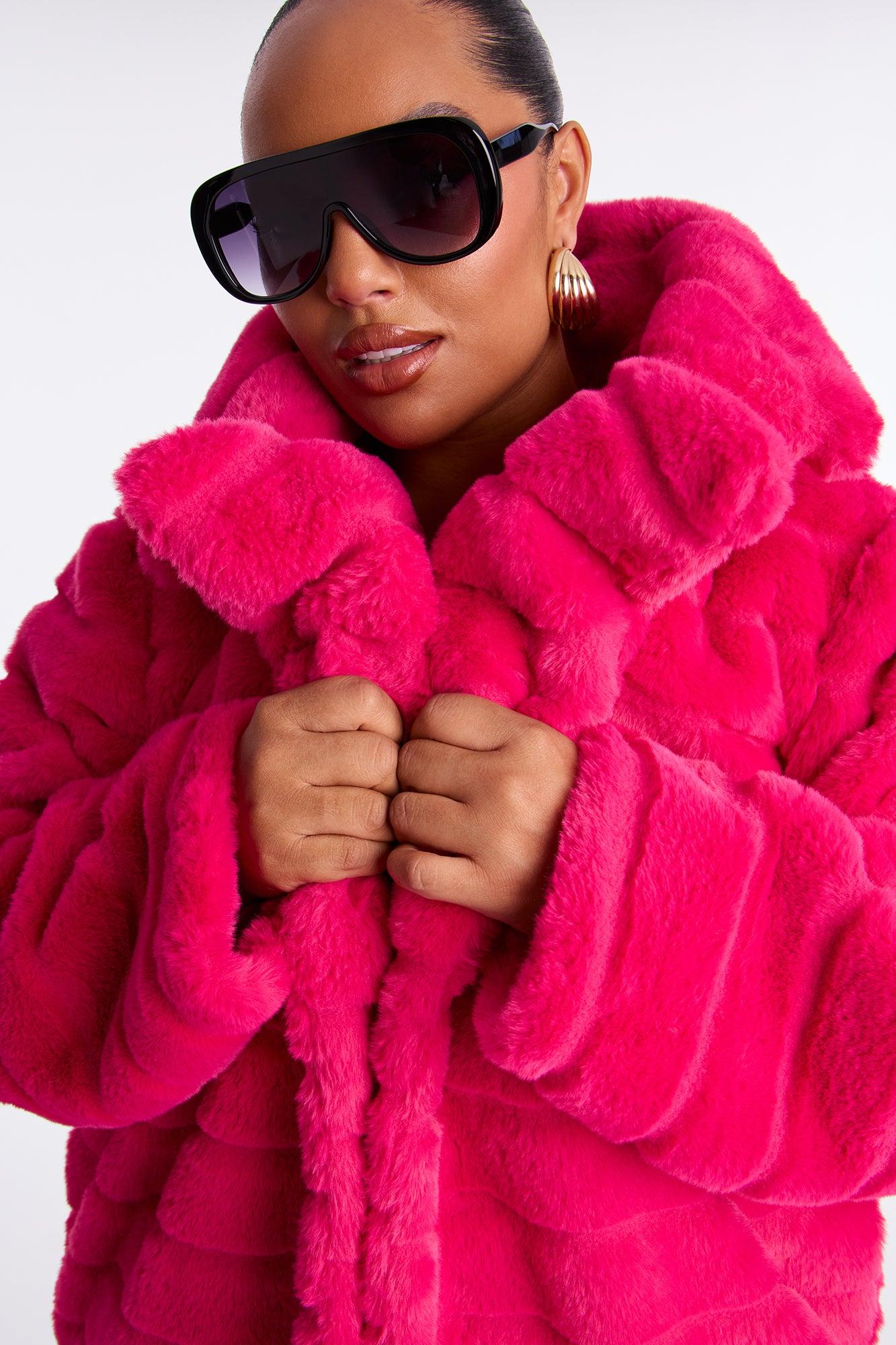 Vivienne Faux Fur Trench Coat - Hot Pink Female Product Image