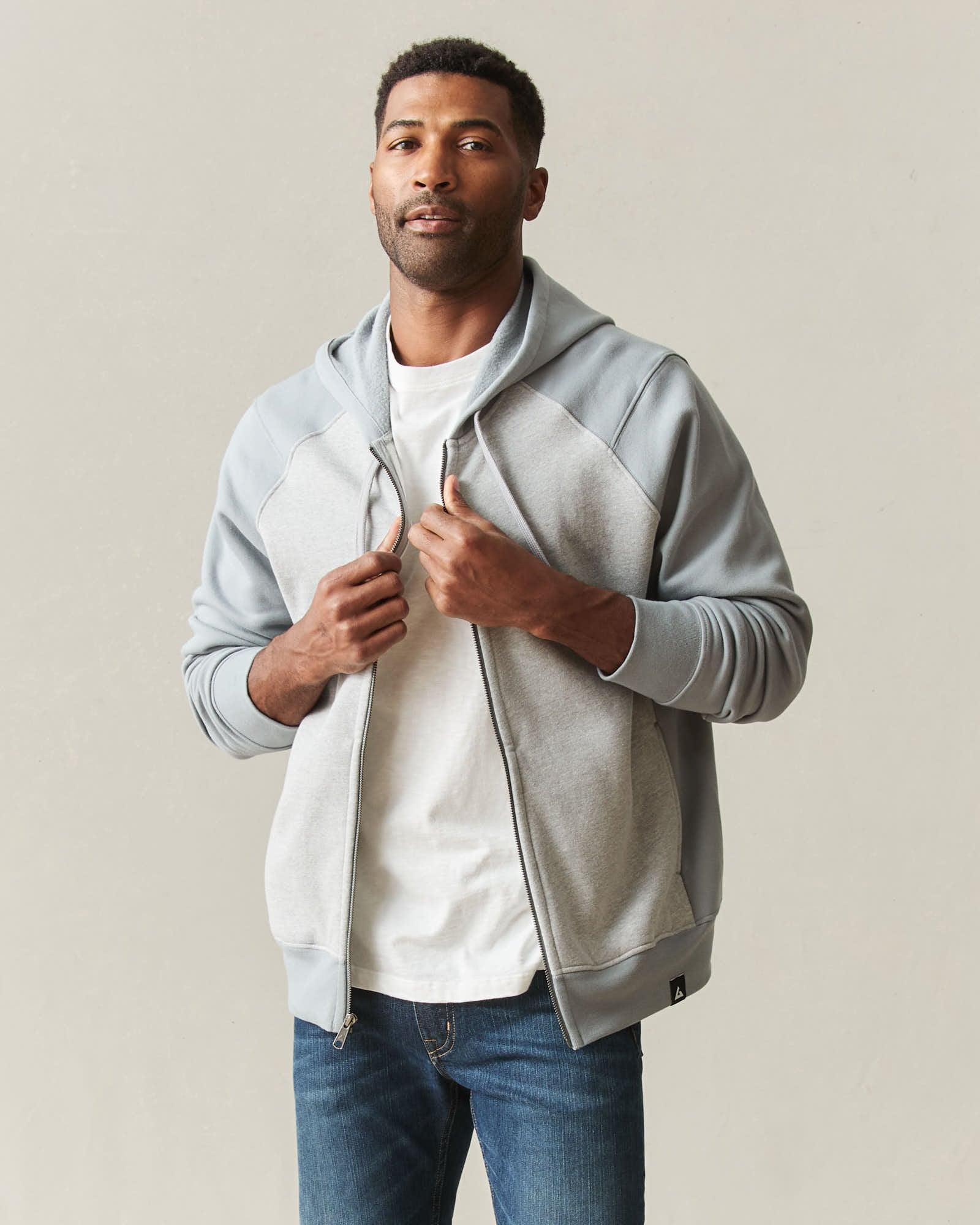 Men's Raglan Colorblock Midweight Full Zip - Athletic Heather Monument Product Image
