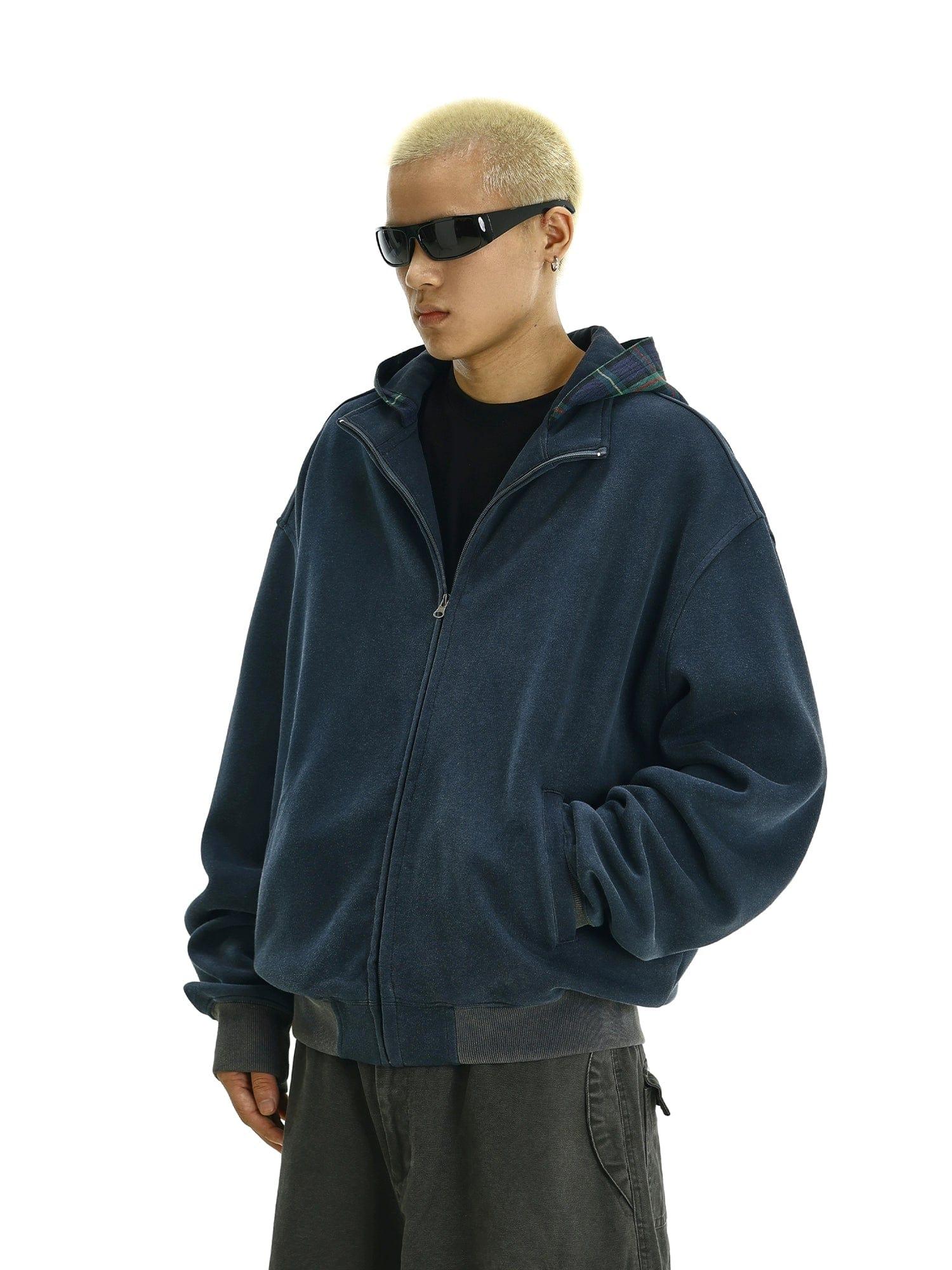 RT No. 11624 BLUE PLAID HOODED ZIP-UP HOODIE Product Image