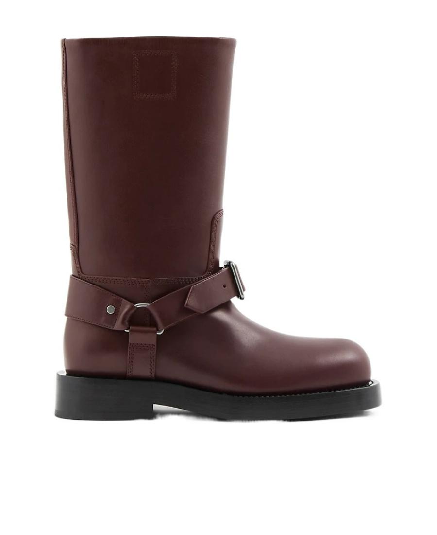 BURBERRY Women Aubergine Leather Saddle Ankle Boots In Black Product Image