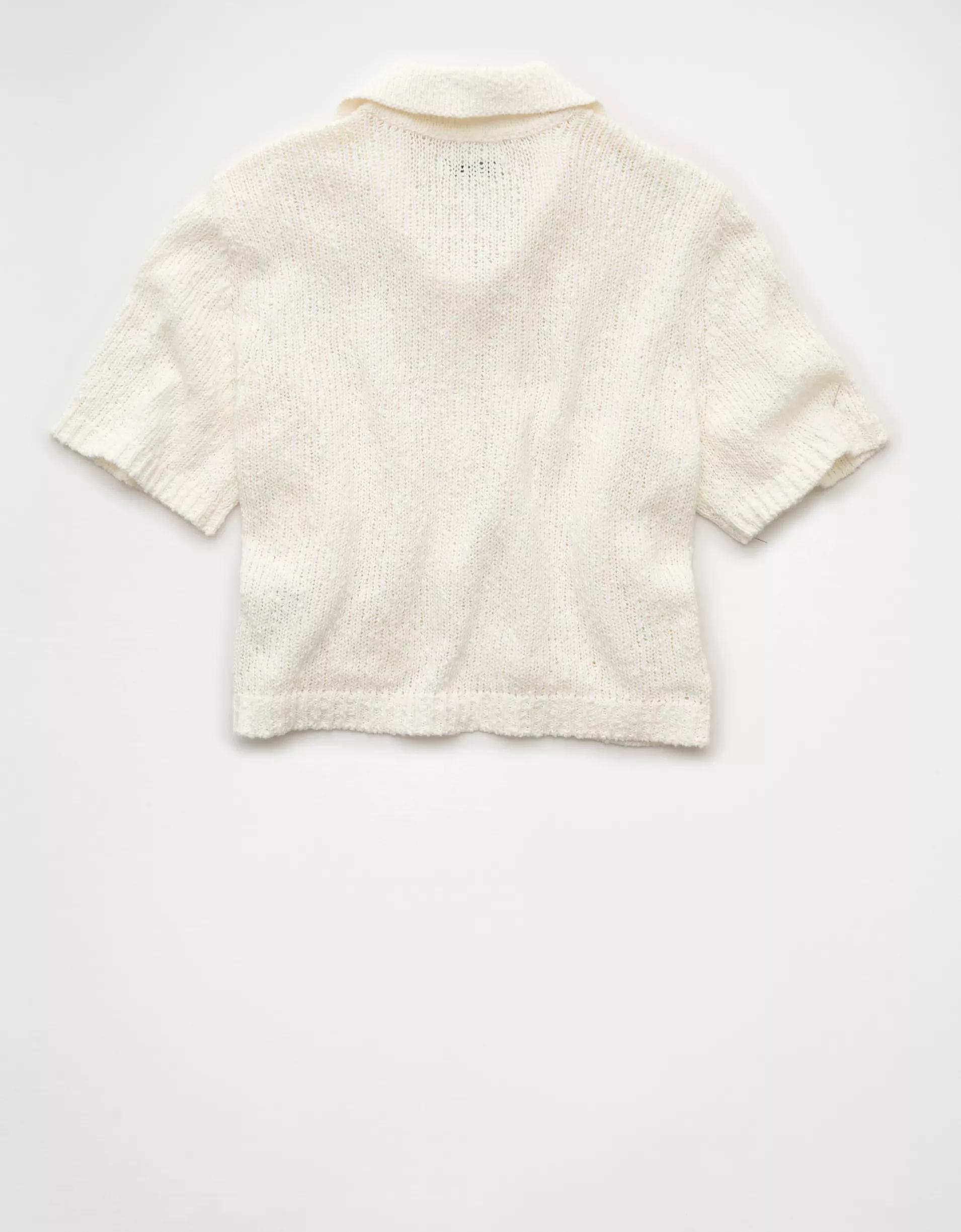 AE Short-Sleeve Collared Button-Up Cardigan Product Image