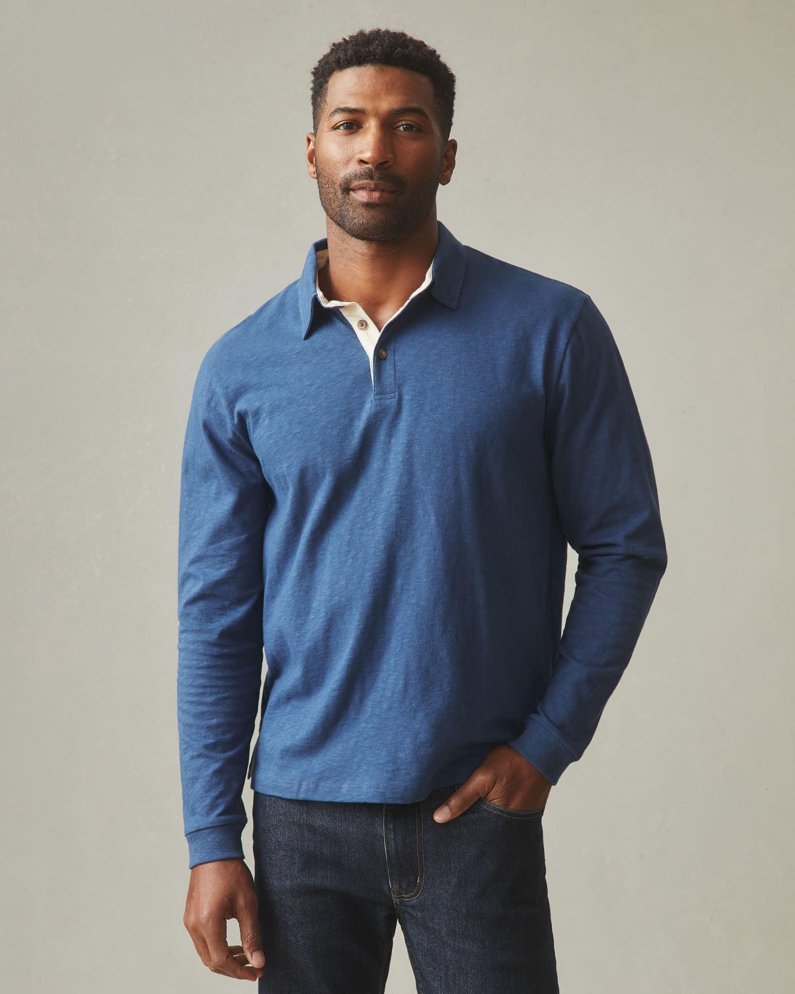 Men's Premium Slub Long Sleeve Polo - Marine Navy Product Image