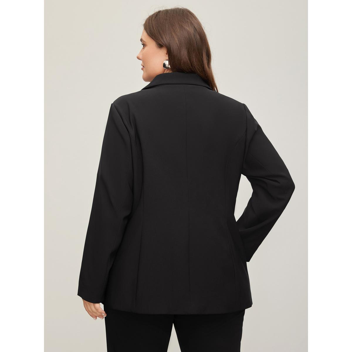 Plus Size Stretch Woven Pocket Slim-Fit Blazer Black Women Office Button Sleeve Extra Long Sleeve Suit Collar 26/4X Open pocket with flap Office Blazers BloomChic Product Image