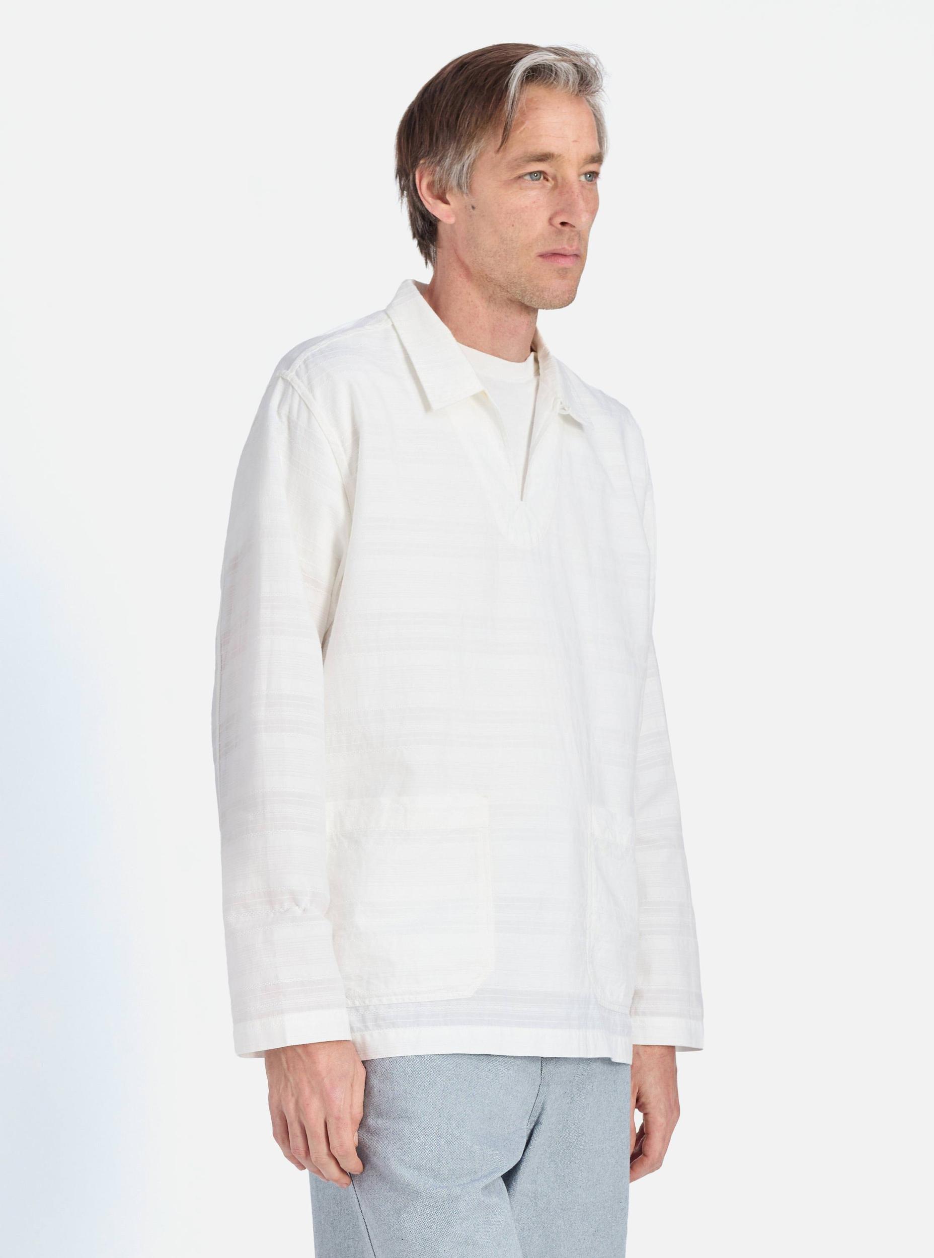 Universal Works Smock Overshirt in Ecru Deffe Self Stripe Product Image