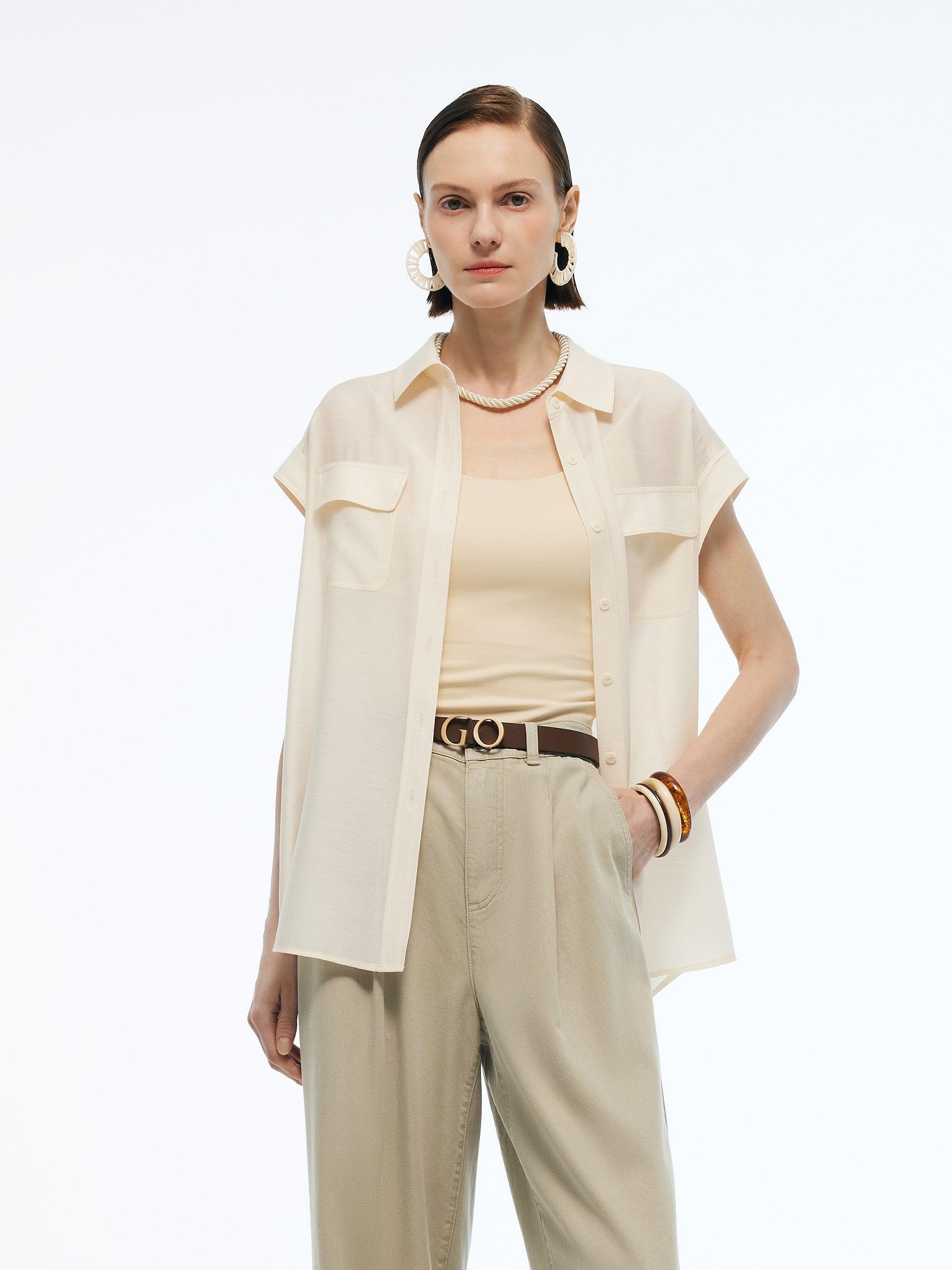 Acetate Blend Women Cap Sleeve Sheer Shirt Product Image