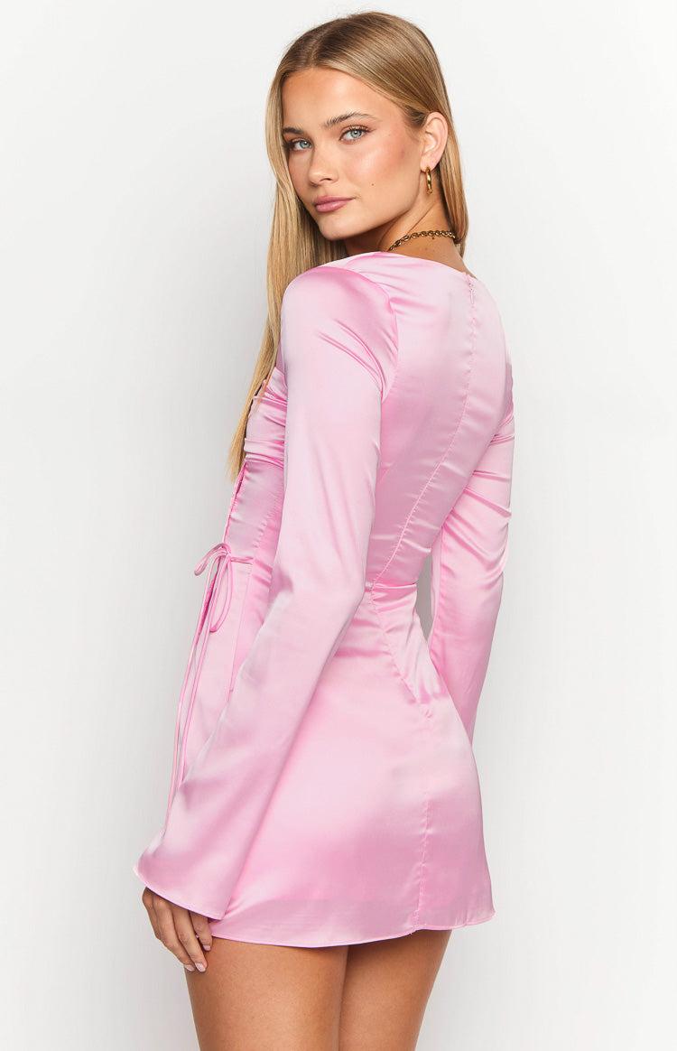 Lucy Pink Satin Long Sleeve Mini Dress Product Image