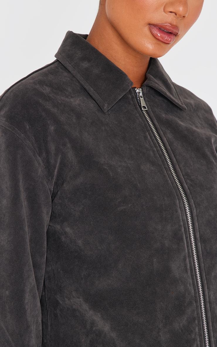 Charcoal Zip Up Faux Suede Jacket Product Image