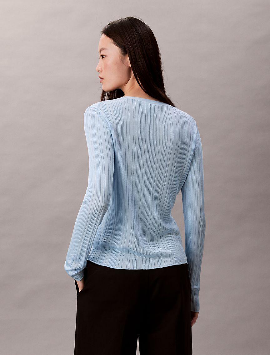 Smooth Cotton Variegated Rib Sweater Cardigan Product Image