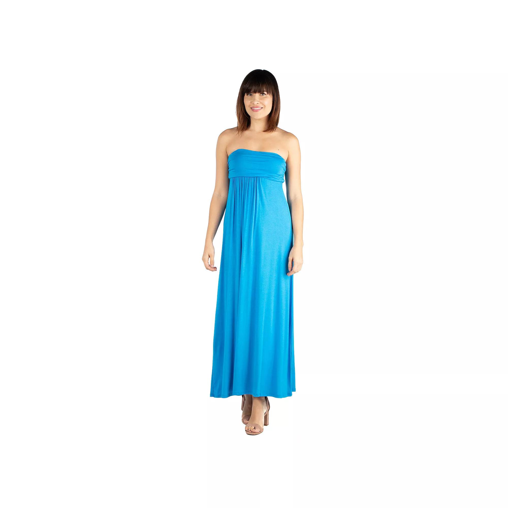 Women's 24seven Comfort Apparel Strapless Loose Fit Pleated Maxi Dress,  Product Image