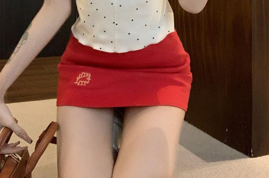 Short-Sleeve Scoop Neck Dotted Bow Accent Cutout Crop T-Shirt Product Image