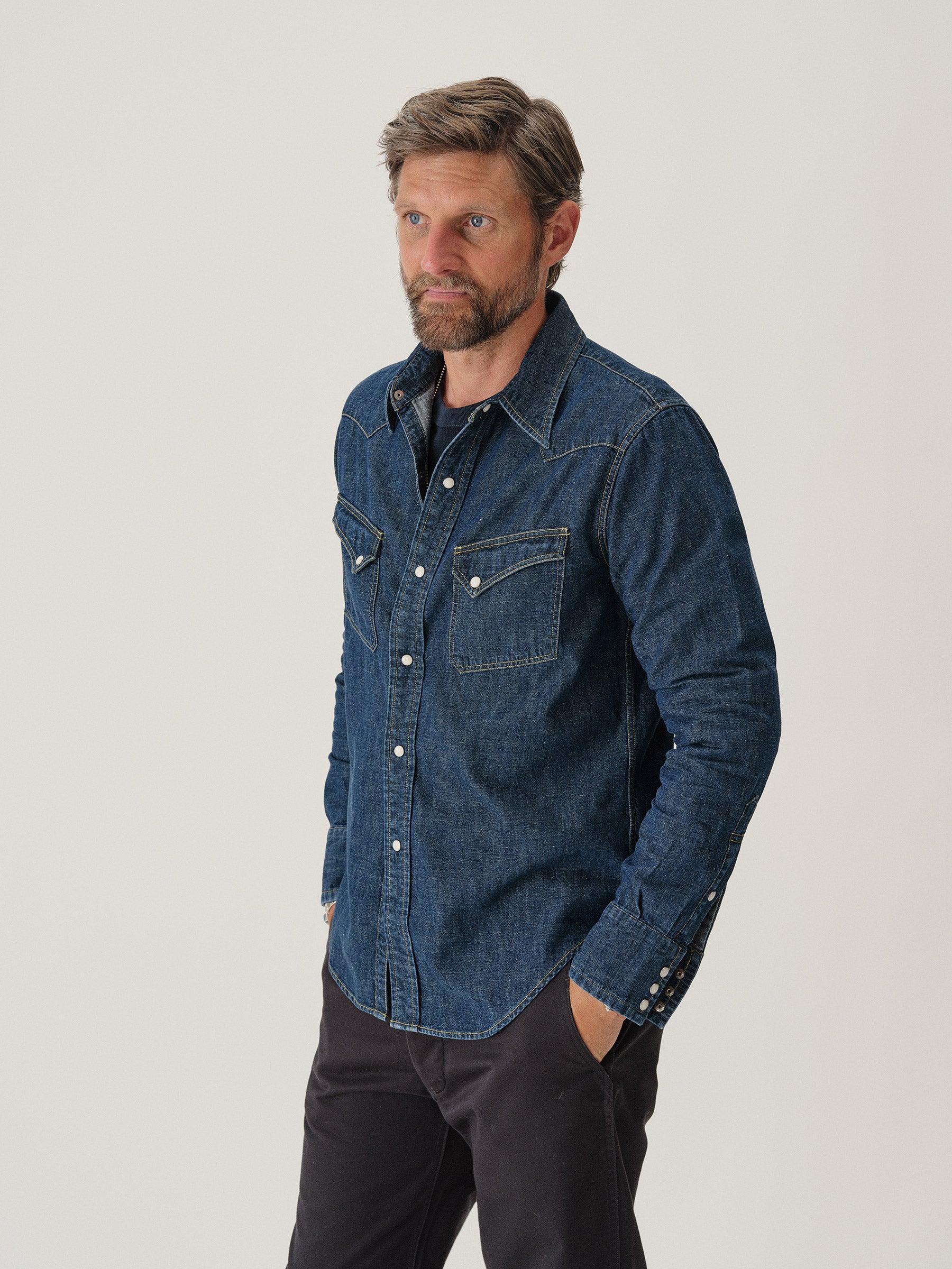 D033 Nep Denim Point Rider Western Shirt Product Image