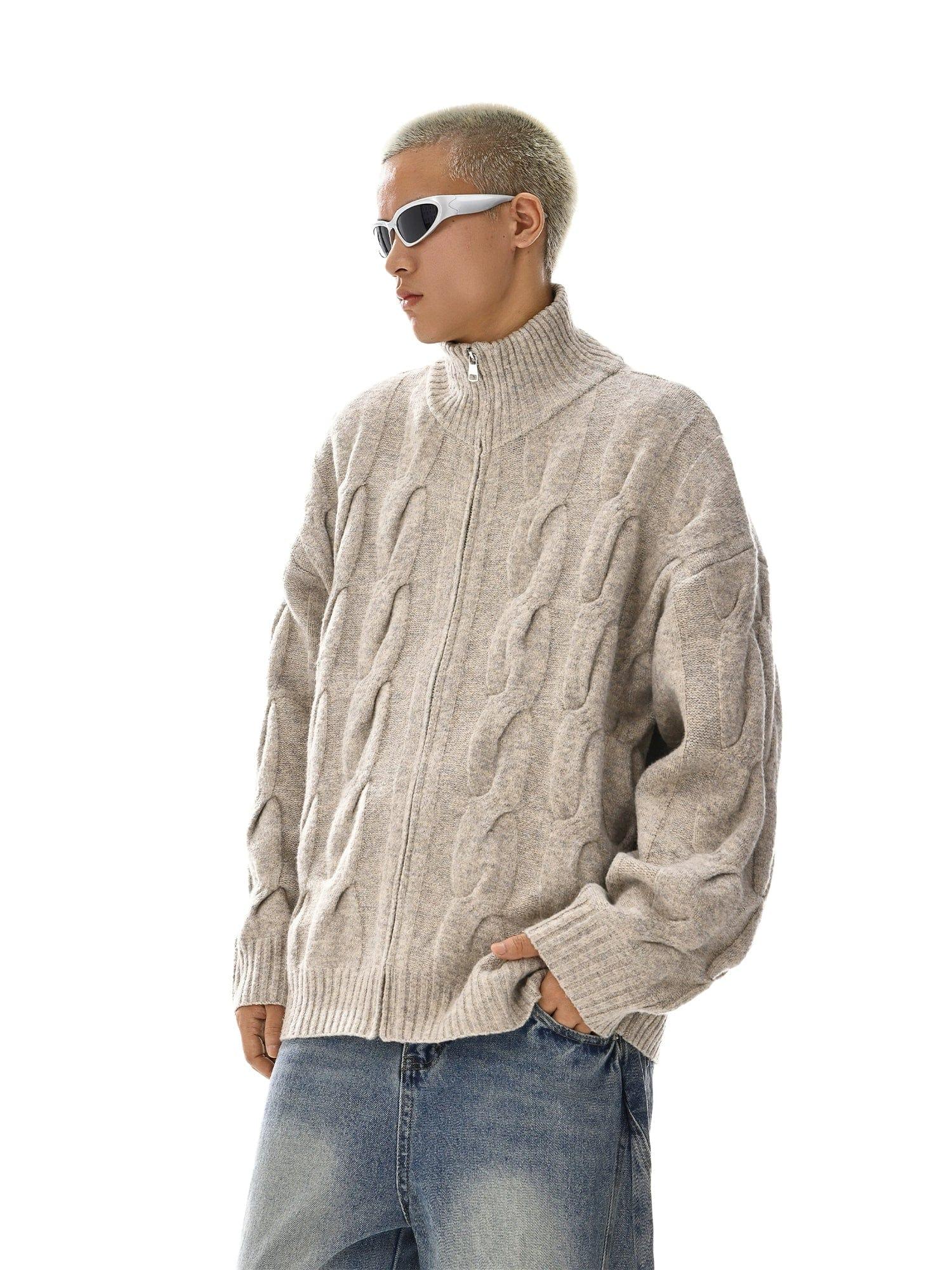 RT No. 12120 KHAKI TWIST KNIT ZIP-UP SWEATER Product Image