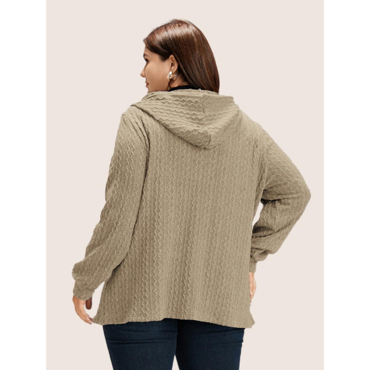 Plus Size Plain Textured Zipper Hooded Sweatshirt Women Tan Casual Non Hooded Everyday Sweatshirts BloomChic 18-20/2X Product Image