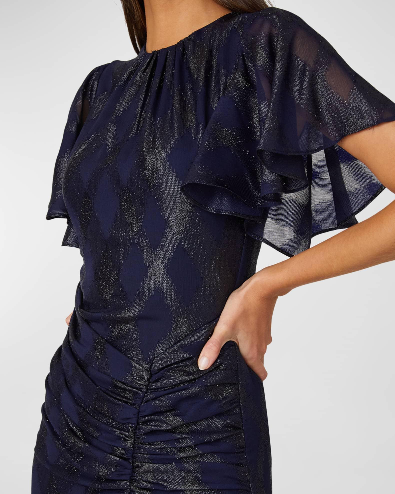 Flutter-Sleeve Metallic Chiffon Maxi Dress Product Image