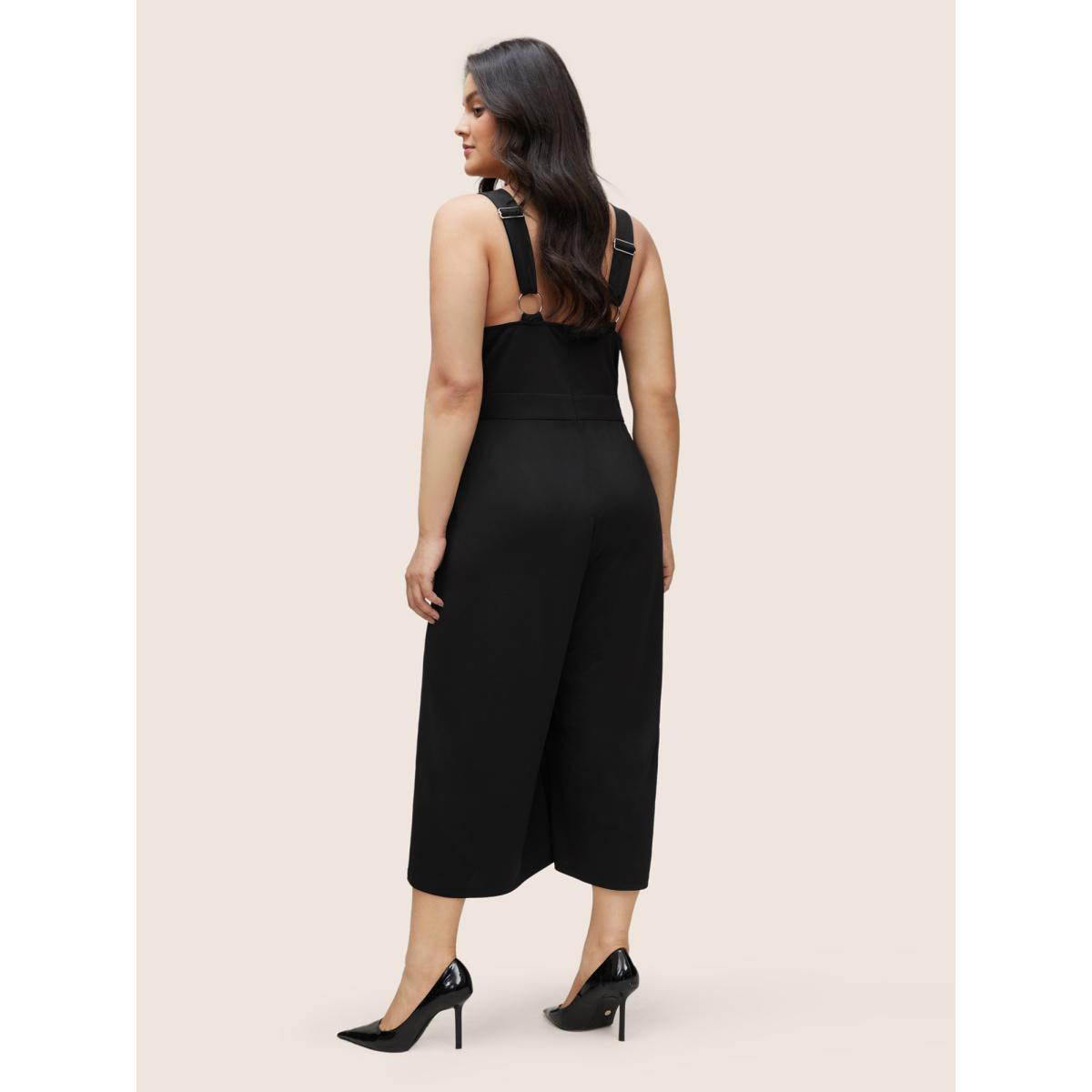 Plus Size Black Solid Adjustable Straps Pocket Cami Jumpsuit Women Workwear Essentials Sleeveless Non Work Loose Jumpsuits BloomChic 28/5X Product Image