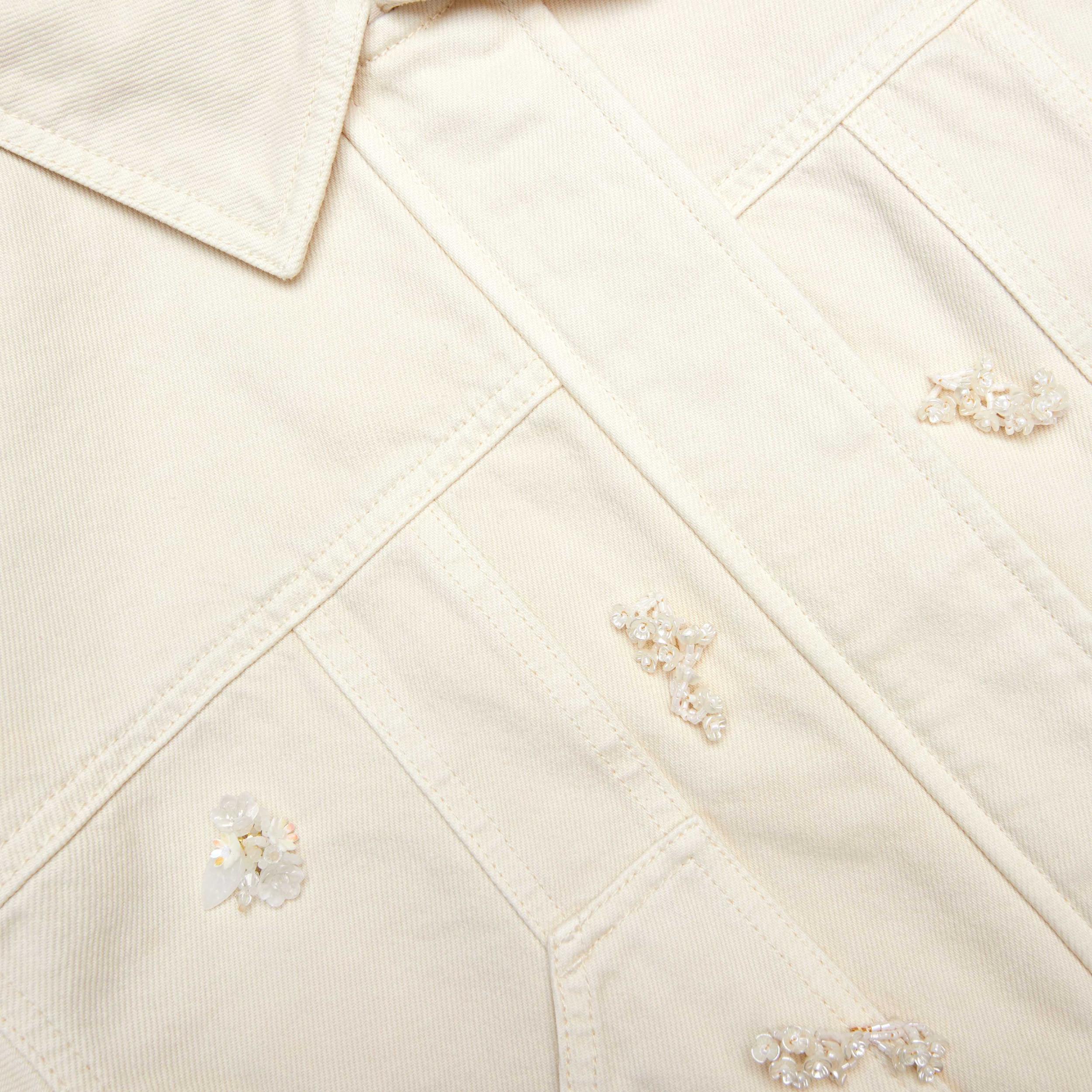 Cream Denim Beaded Floral Jacket Product Image