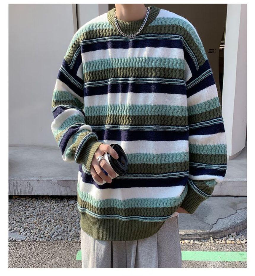 Long-Sleeve Color-Block Striped Knit Top Product Image