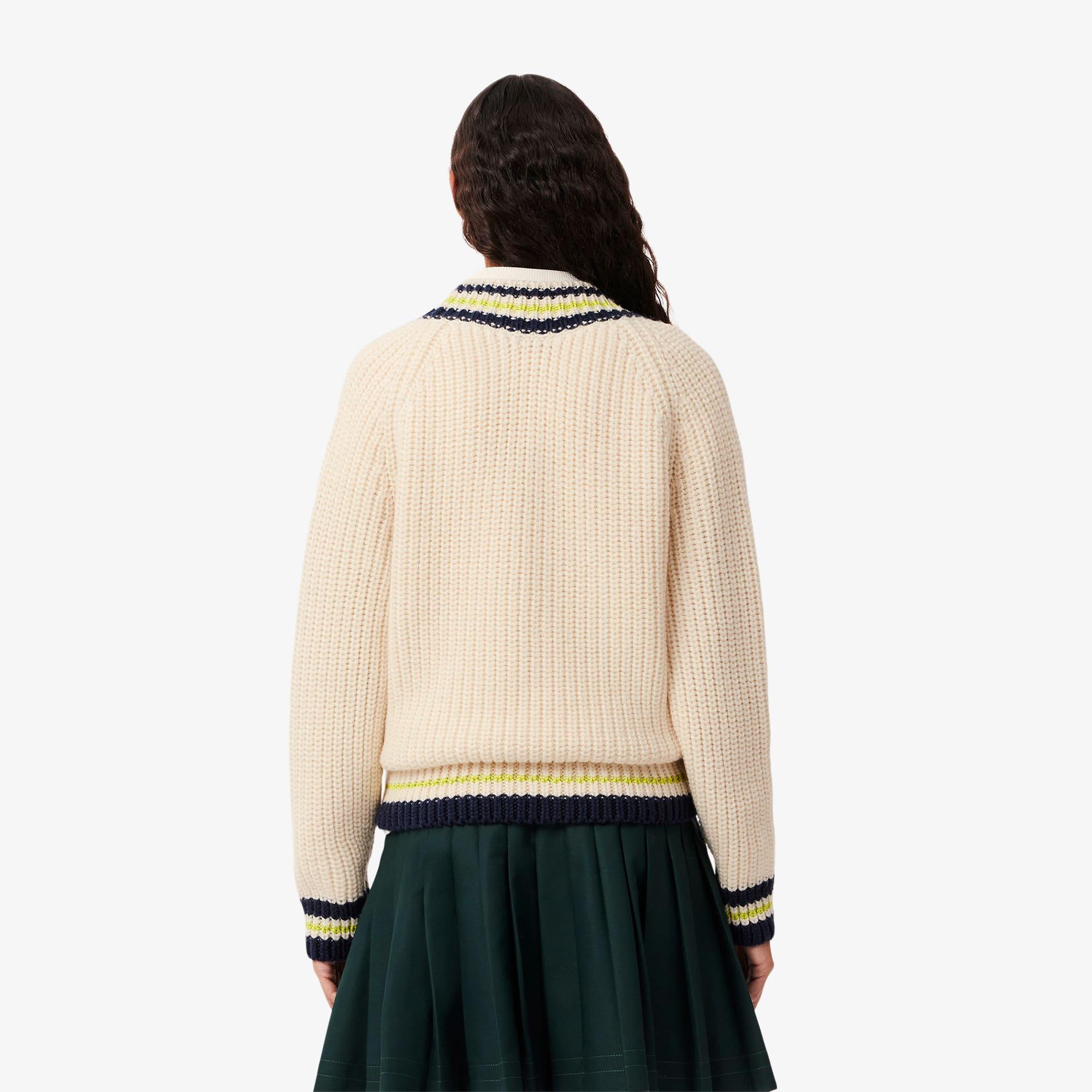 Women's Oversized Wool V-Neck Tennis Sweater Product Image