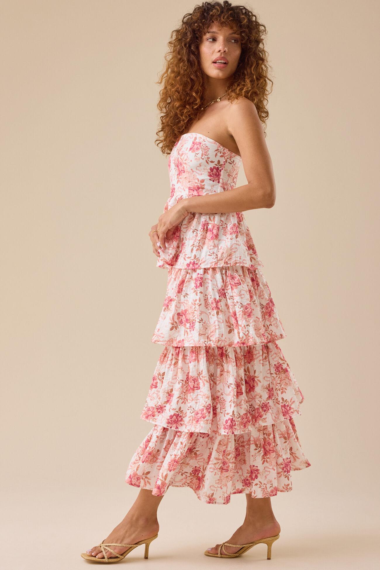 Rose Floral Tiered Maxi Dress Product Image