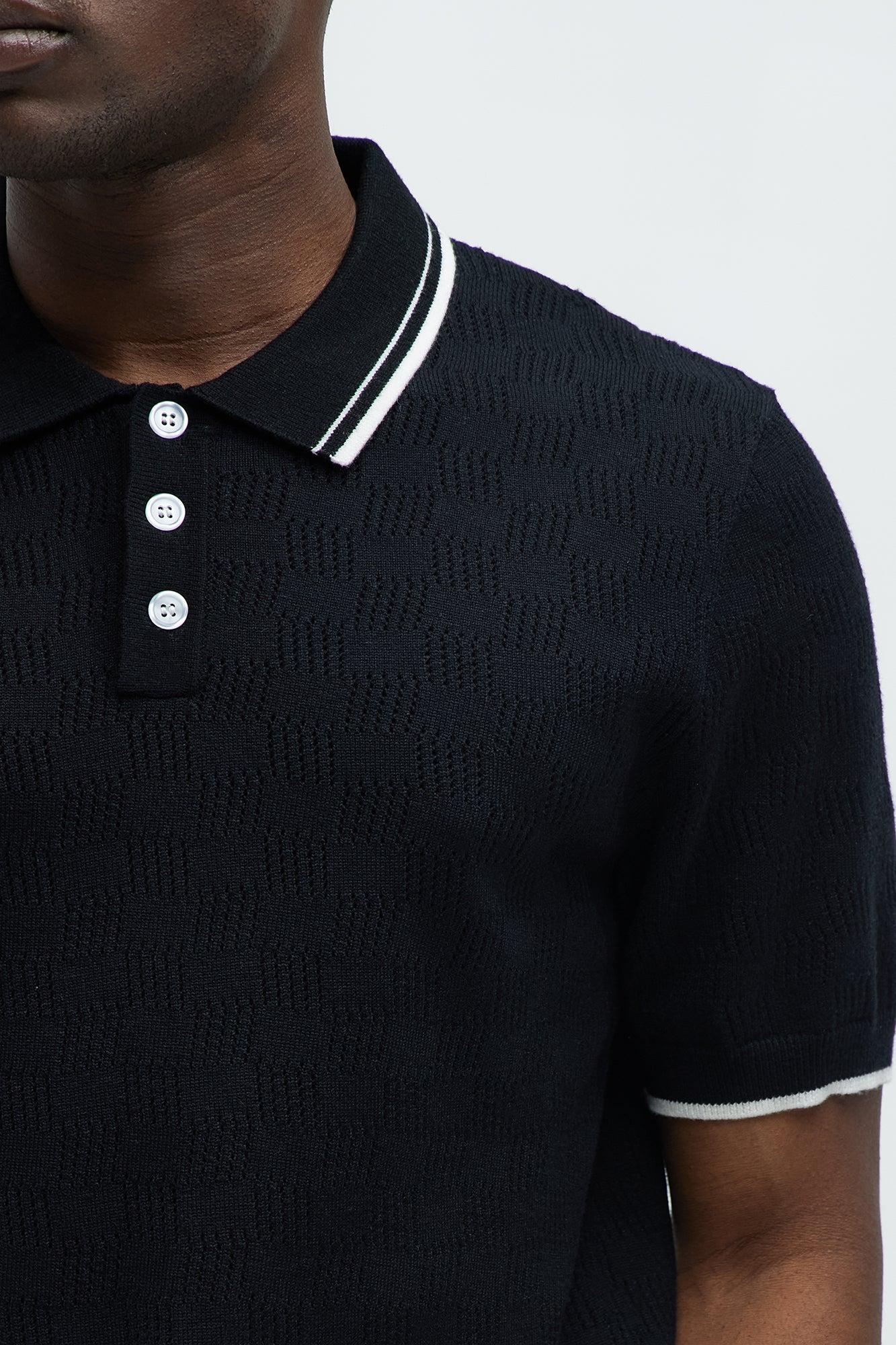 Contrasted Open Knit Checkered Sweater Polo - Black/combo Product Image