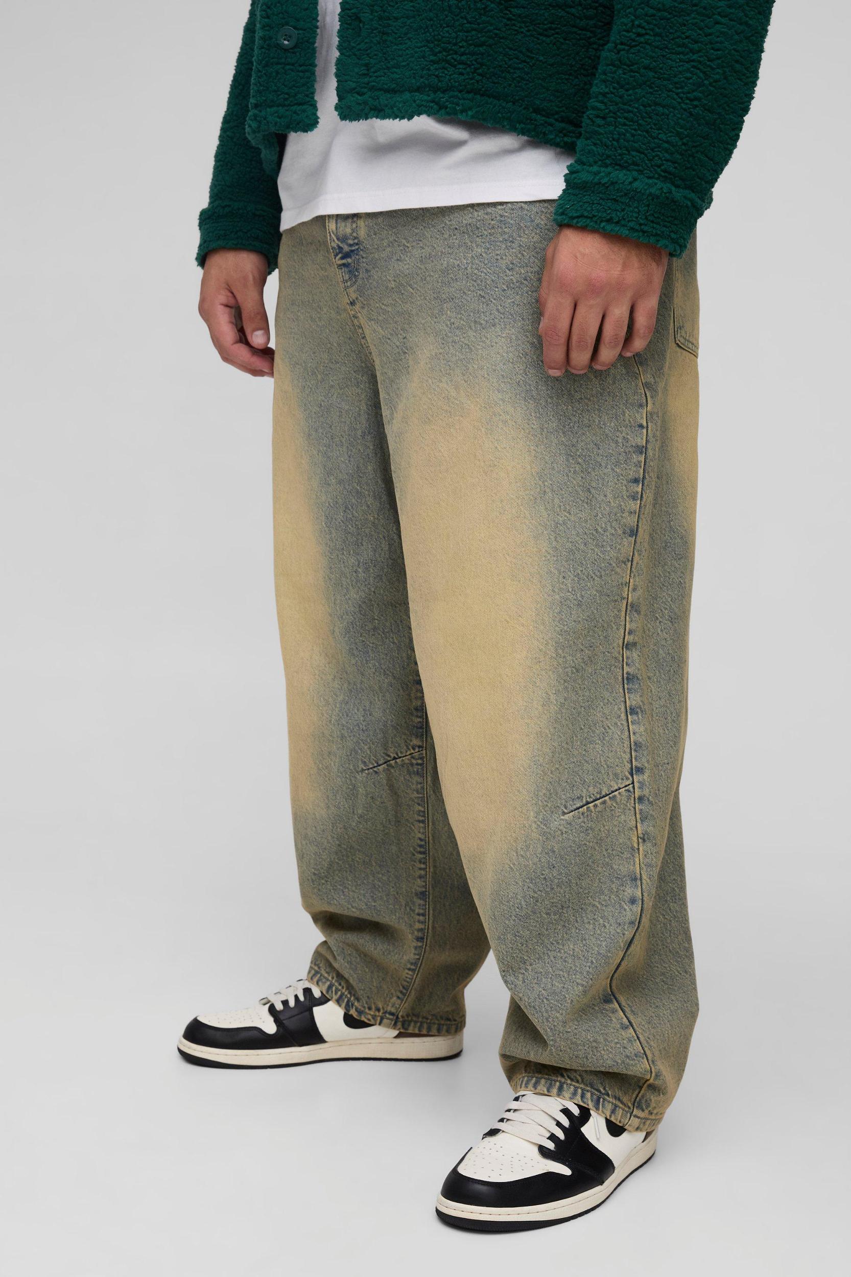 Plus Balloon Fit Pleat Knee Tinted Jeans | boohooMAN USA Product Image