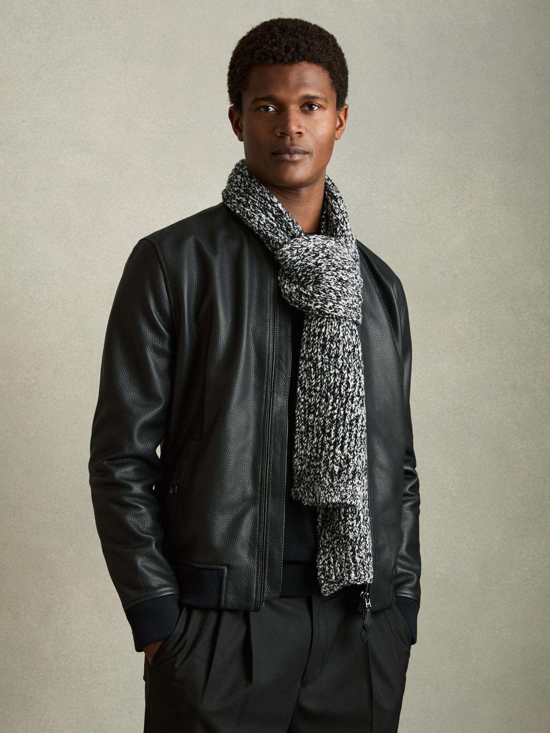 Cotton-Wool Ribbed Mouliné Scarf in Black/White Product Image