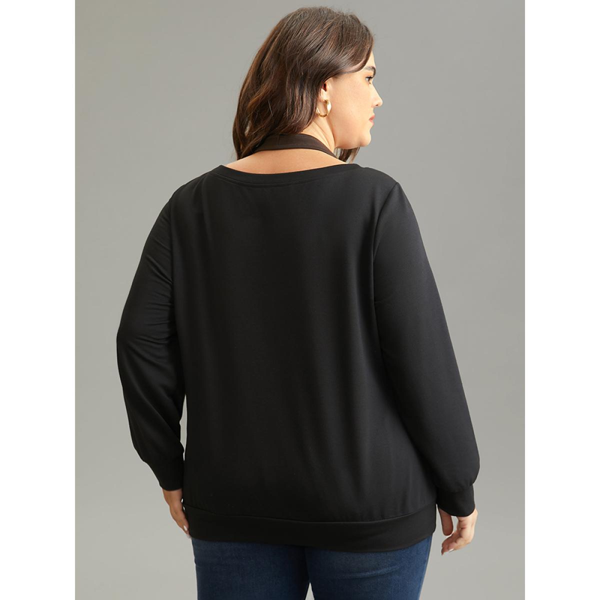Plus Size Halter 2-In-1 Patchwork Sweatshirt Women Black Casual Plain Halter neck Everyday Sweatshirts BloomChic 18-20/2X Product Image