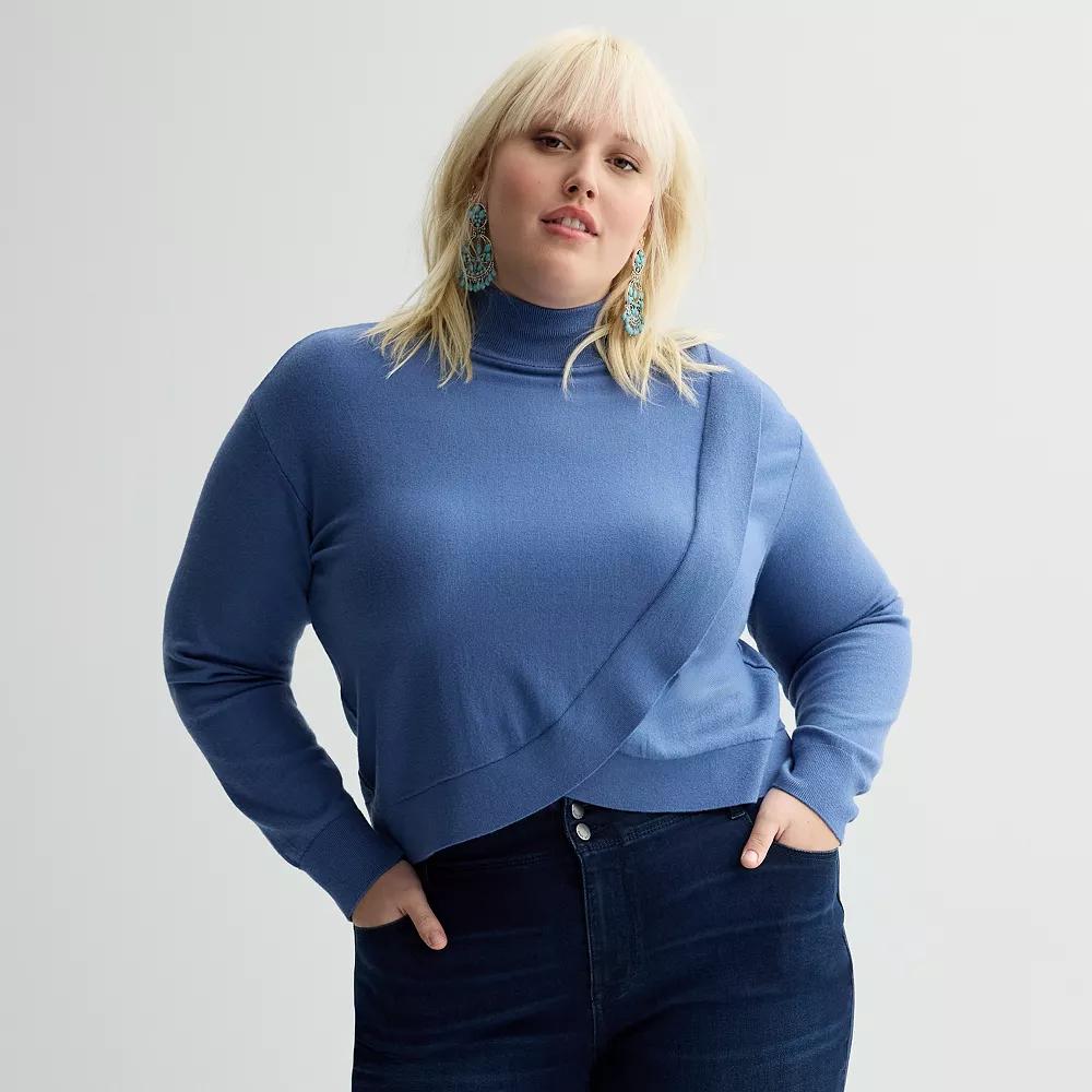 Plus Size INTEMPO™ Mockneck Faux Wrap Pullover Sweater, Women's, Size: 0X, Blue Product Image