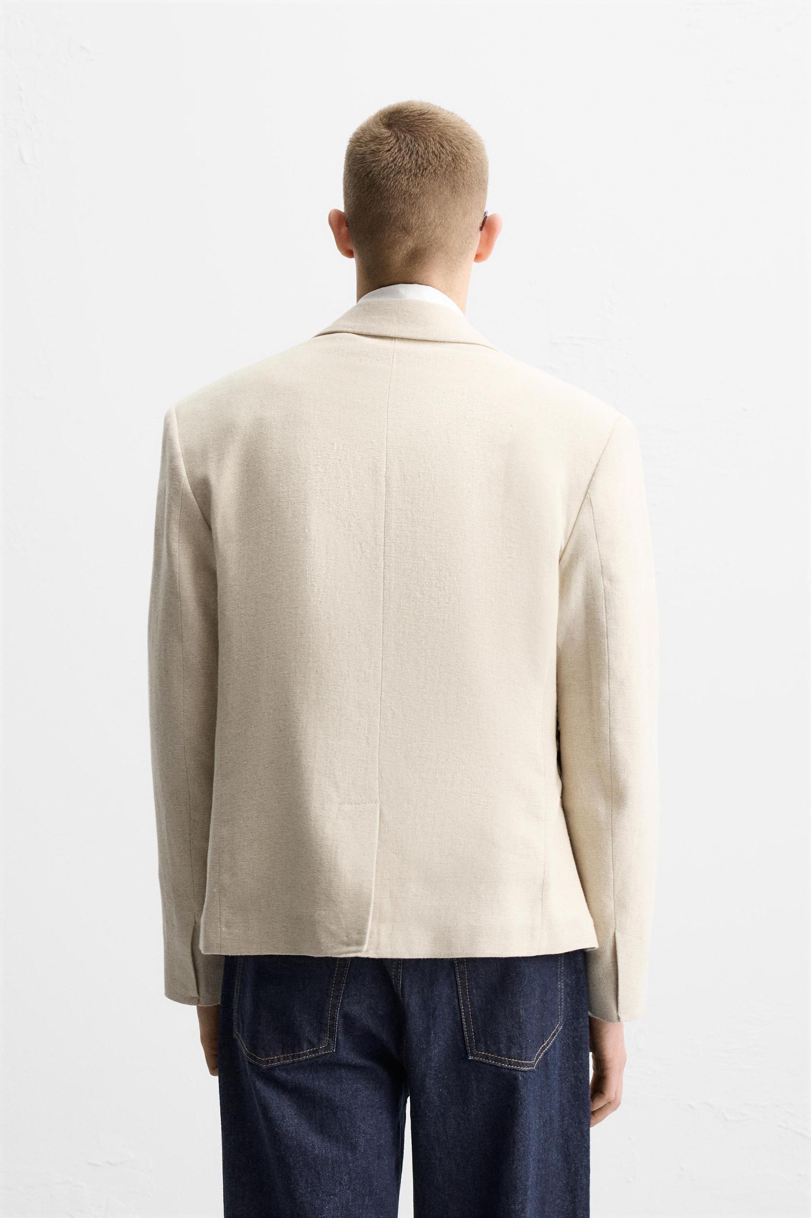 LINEN DOUBLE-BREASTED BLAZER Product Image