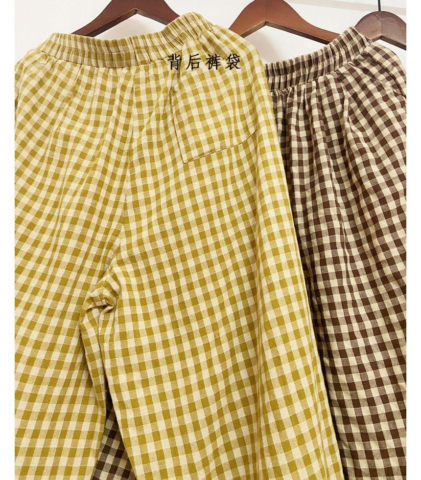 High Rise Gingham Baggy Pants Product Image