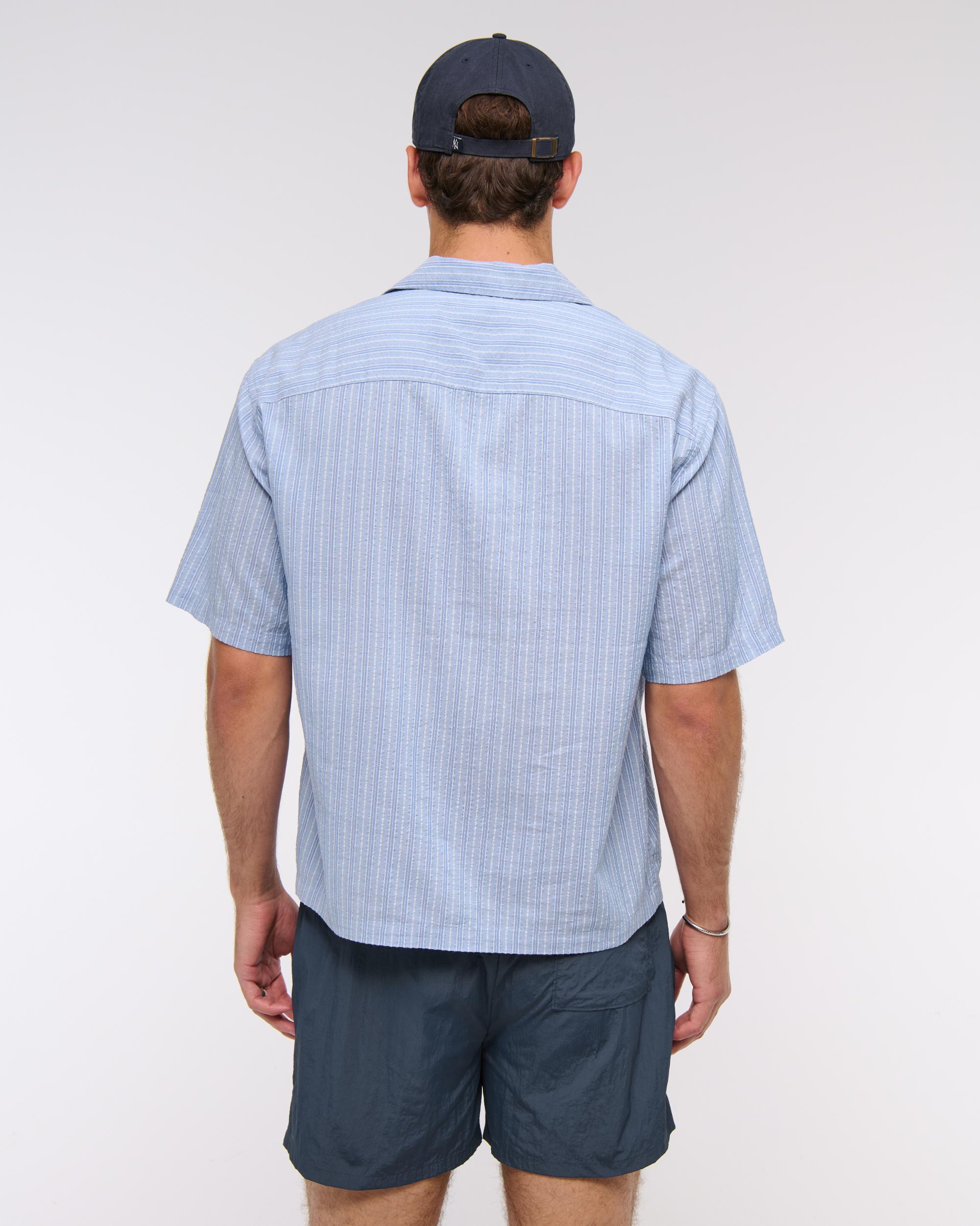 Camp Collar Cropped Seersucker Shirt Product Image