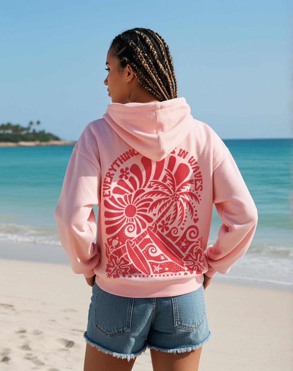 Everything Comes In Waves Graphic Oversized Hoodie Product Image