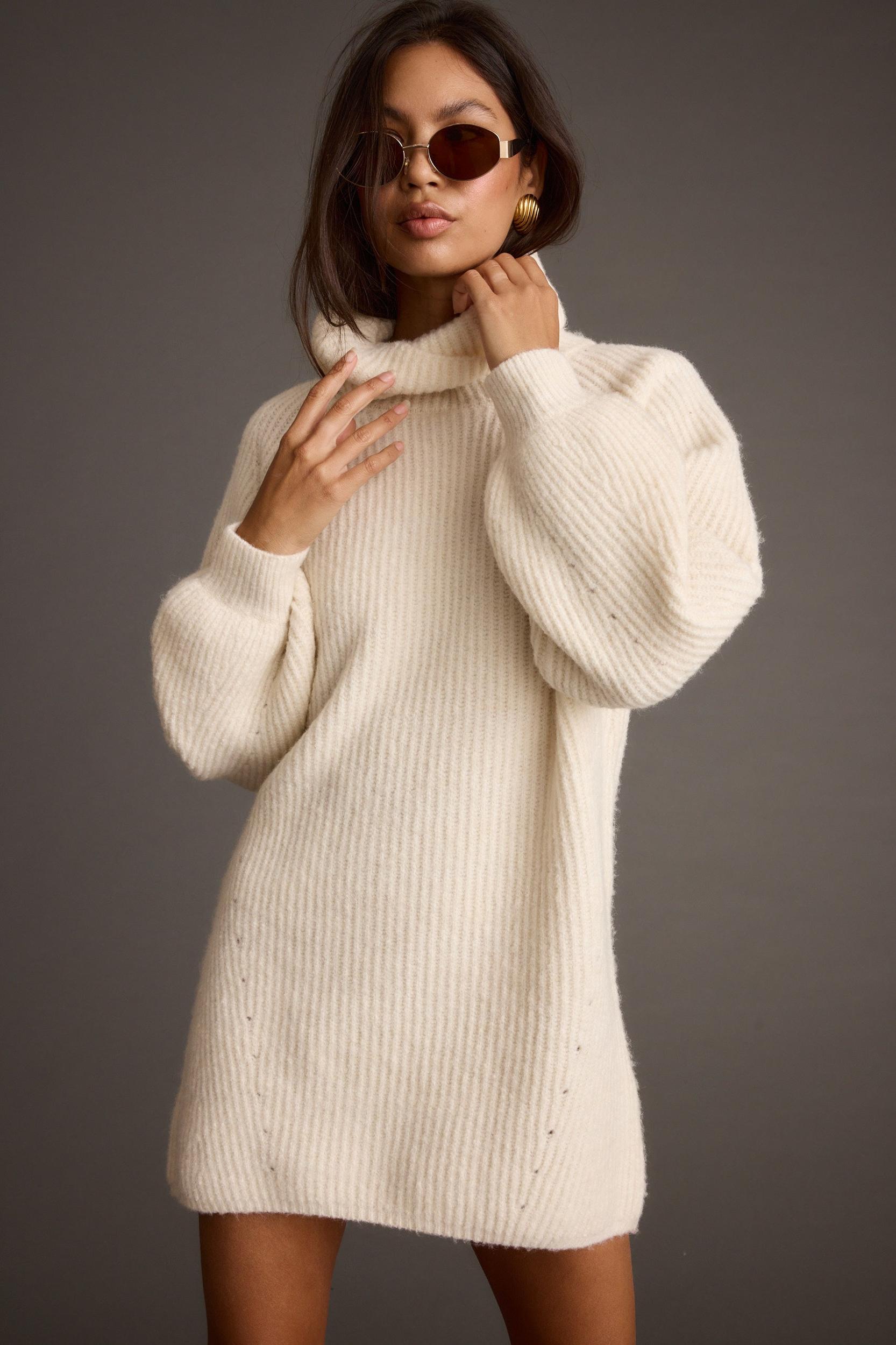 Beau Cream Turtleneck Sweater Mini Dress Product Image