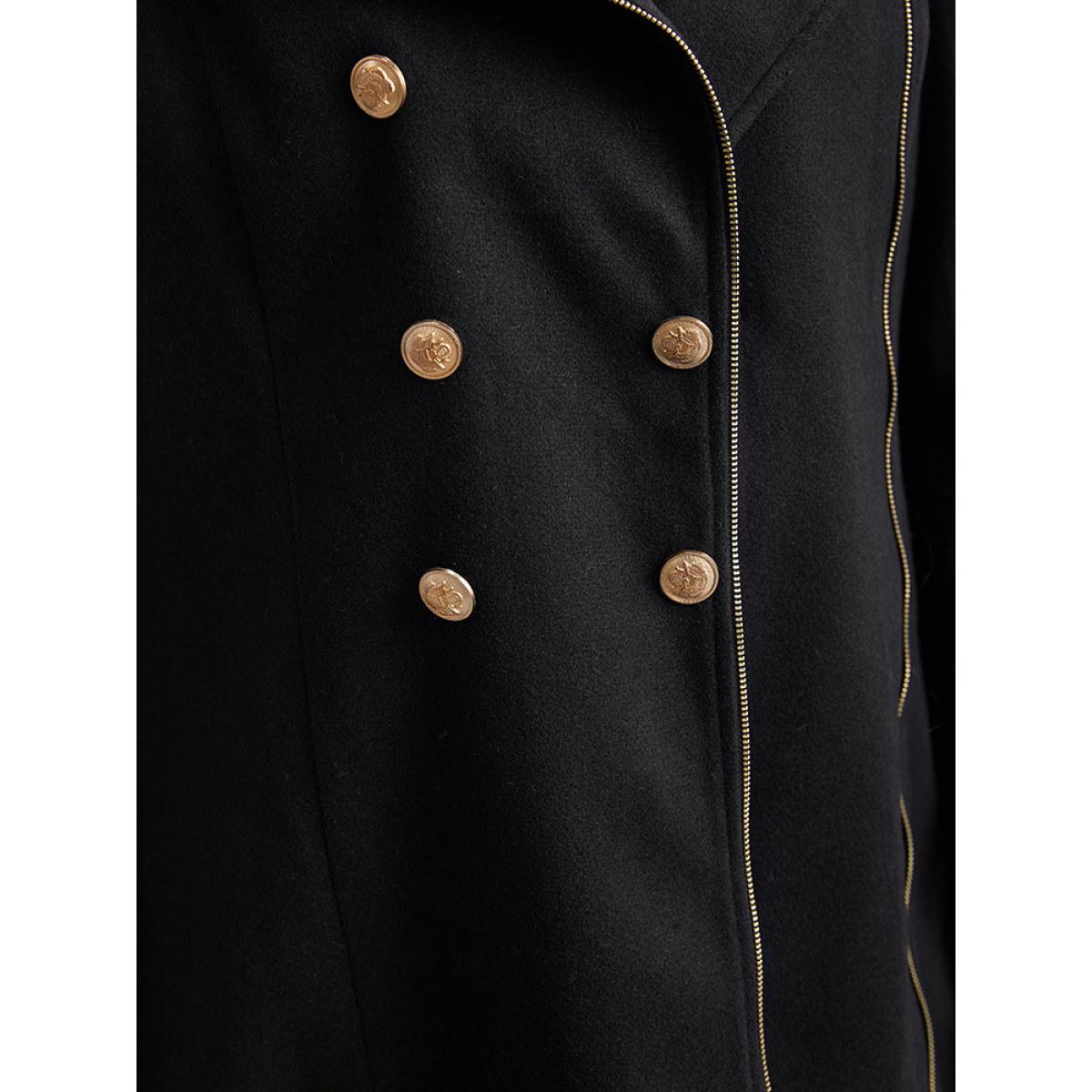 Plus Size Asymmetrical Neck Buckle Detail Zipper Coat Women Black Casual Texture Ladies Dailywear Winter Coats BloomChic 22-24/3X Product Image